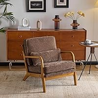 Vista 16 de VINGLI Silla de Acento Moderna de Chenilla de Mediados de Siglo, Linda Silla de Lectura con Brazos con Cojín y Almohada Lumbar y Marco de Madera