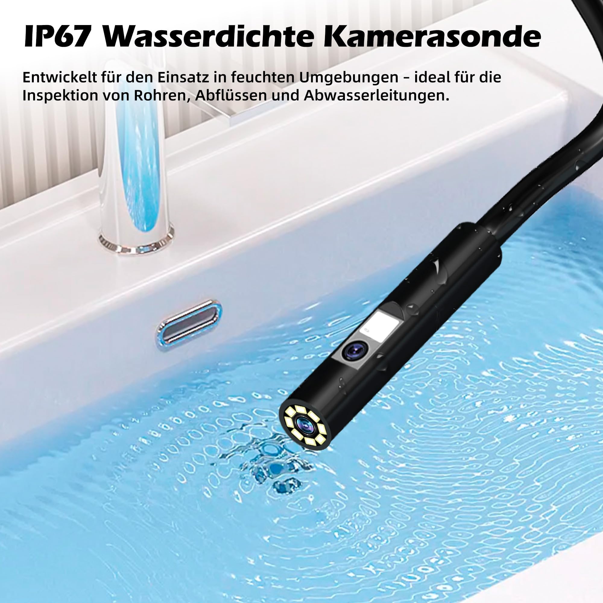 Endoskopkamera mit Licht, IP67 wasserdichte Endoskop, 5" IPS Bildschirm Inspektionskamera, 2MP HD Rohrkamera mit 9 Einstellbaren LEDs, 5M Halbstarres Kabel