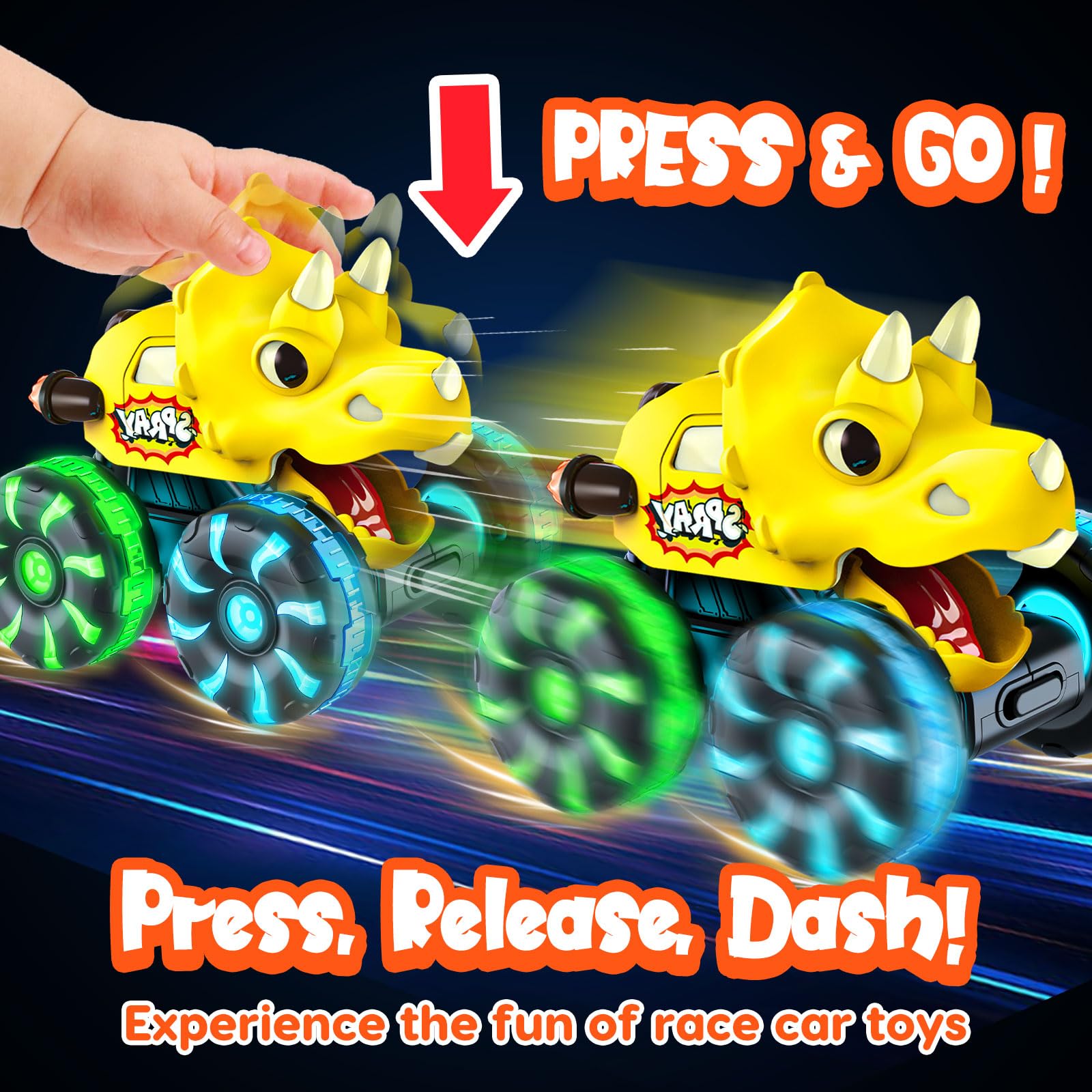 Light Up Dinosaur Monster Trucks - Press & Go! -3
