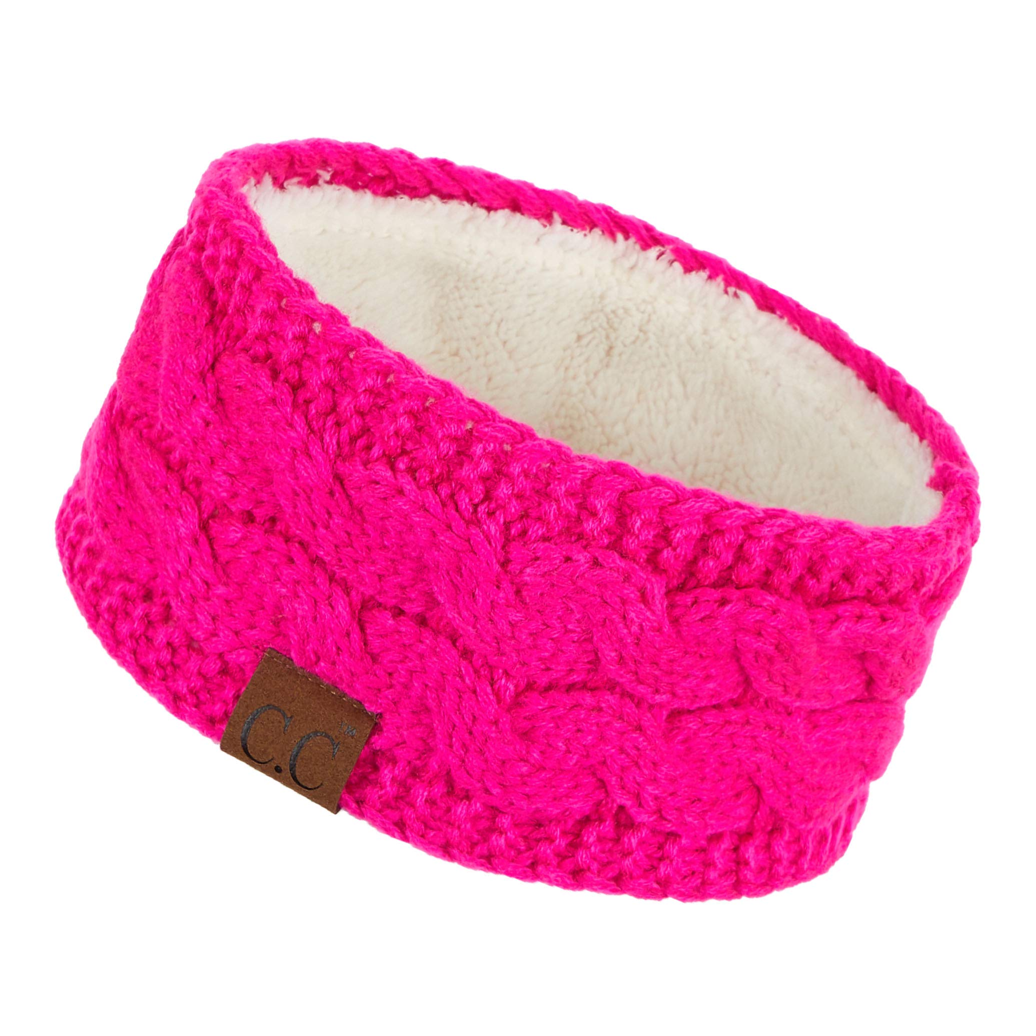 C.C Winter Fuzzy Fleece Lined Thick Knitted Diagonal Stripes Criss-Cross Pattern Headband Headwrap (HW-2060), A Neon Hotpink, 1 Count (Pack of 1)