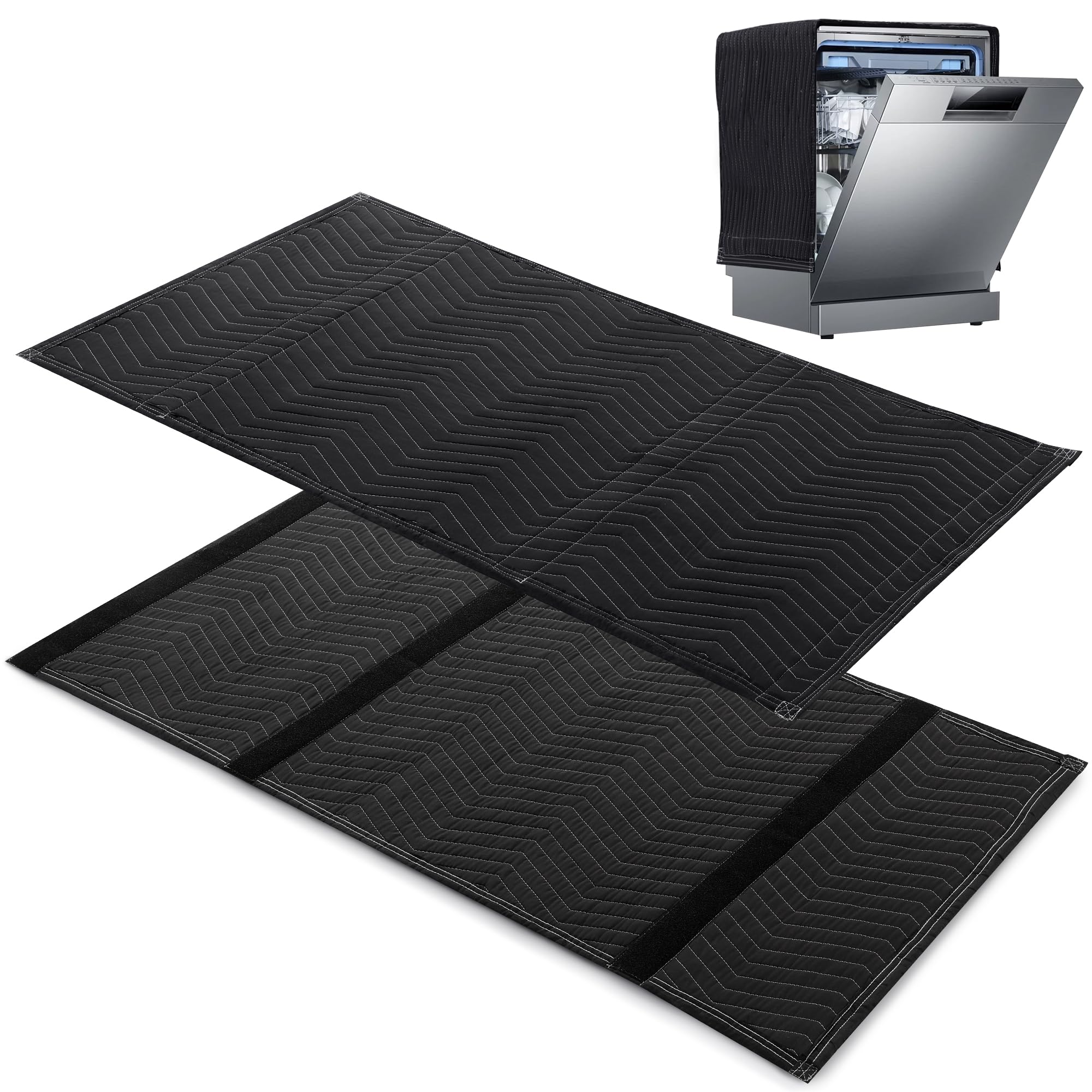 BALAPET Dicke, schallisolierende Decke für Geschirrspüler, einfach zu sichern, mit Klettverschlüssen, geeignet für Haushaltsgeräte, Schwarz, 40,6 x 152,4 cm, 2 Stück