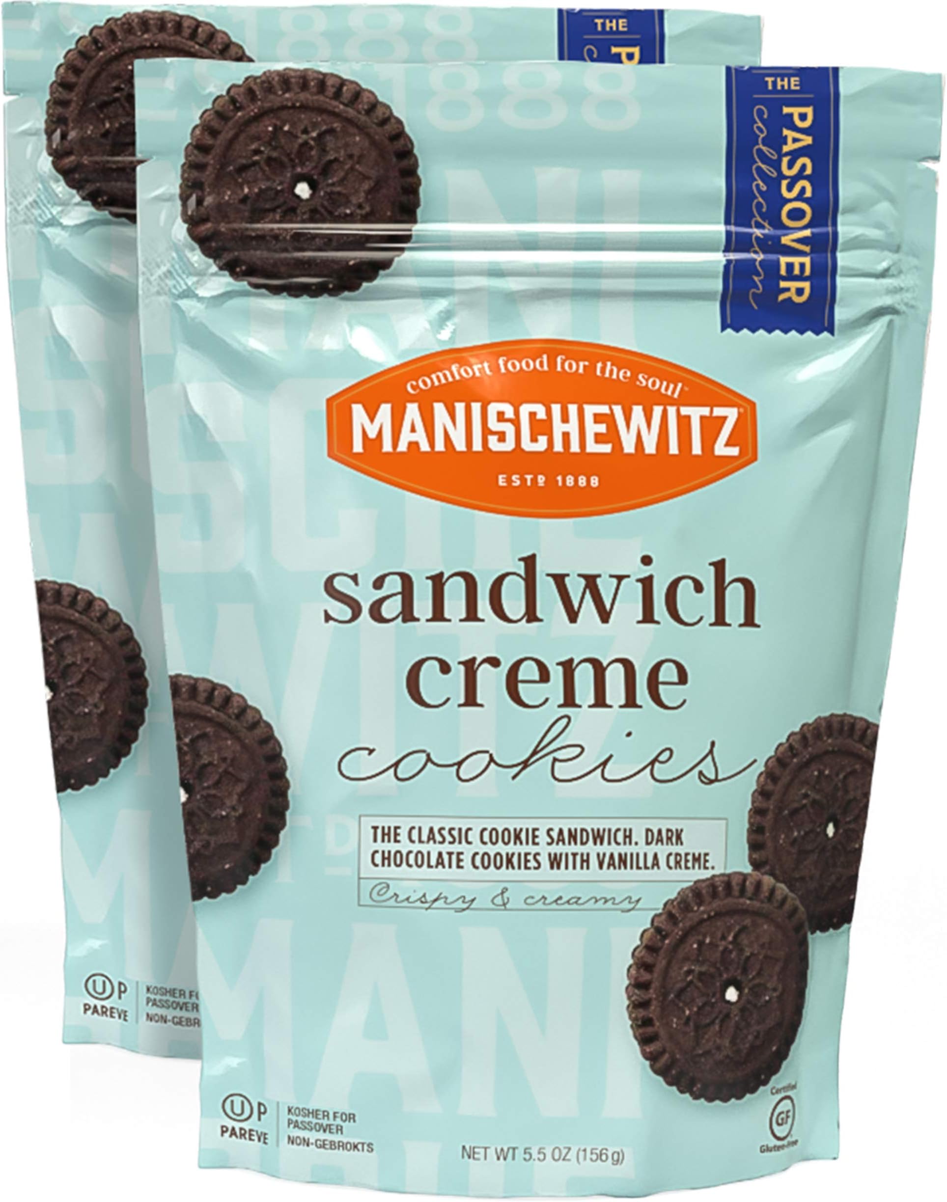 Manischewitz Gluten Free Sandwich Cookies, 5.5oz (2 Pack) Grain Free Soy Free & Dairy Free Creme Filled Duplex Cookies, Tastes Like The Real Thing!!