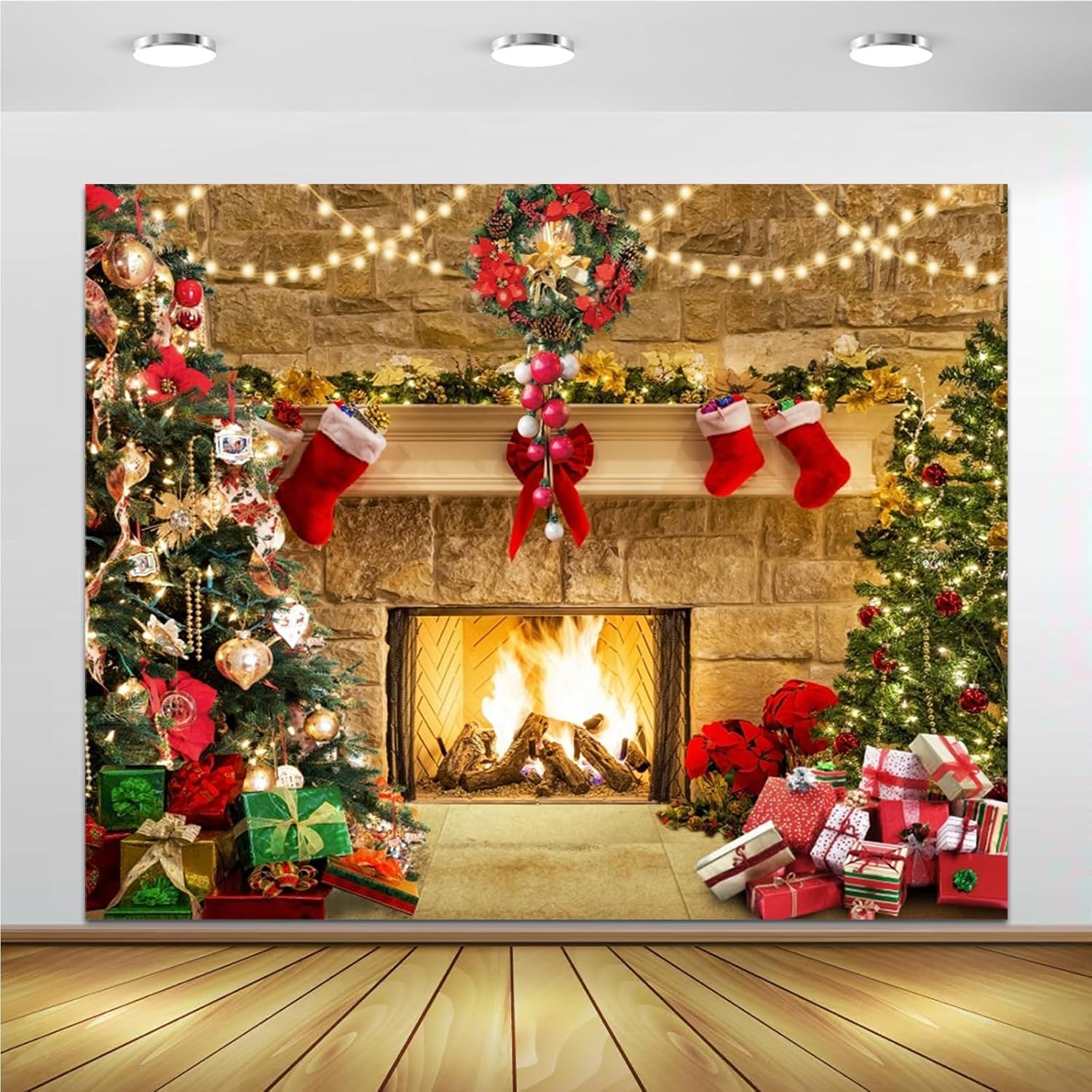 Amazon.com : Christmas Fireplace Backdrop for Photoshoot - 10x8ft Xmas ...