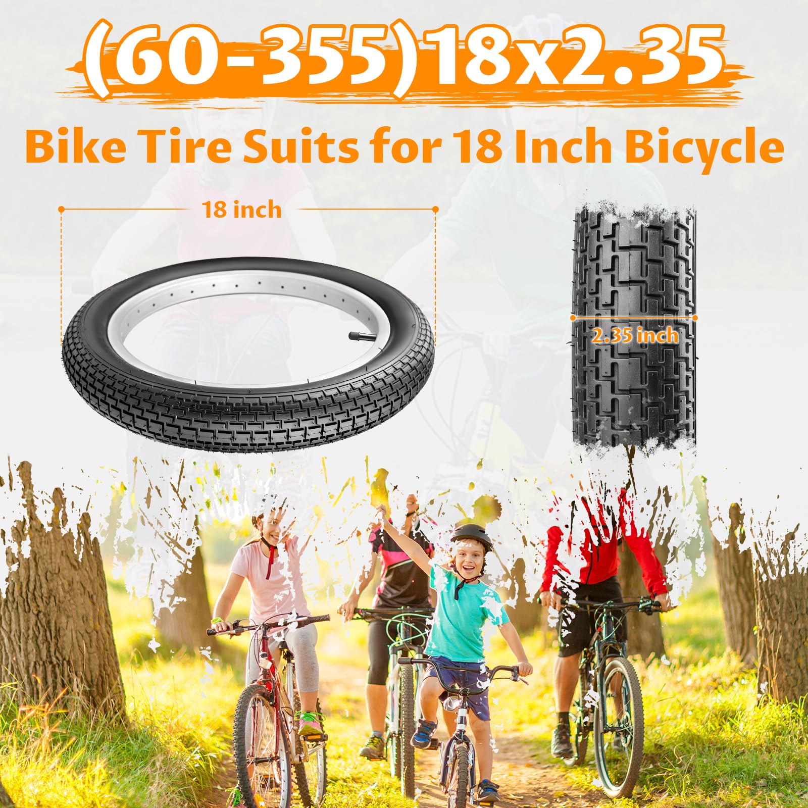 MEGHNA Lot de 2 pneus de vélo de 12/14/16/18/20/24/26 x 2,35 pouces avec chambre à air et démonte-pneu Premium pour vélo d'équilibre pour enfants, BMX, VTT, cruiser