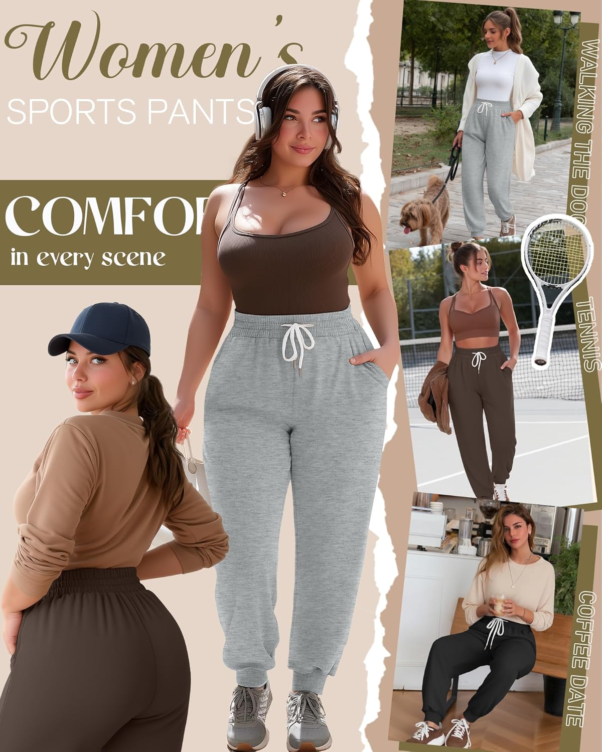 Neer 3 Pack Women's Plus Size Sweatpants Baggy Lounge Pants Athletic Drawstring Yoga Workout Pants with Pocket - Image 2