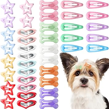 MTLEE 40 Pieces Dog Hair Clips Bone Star Heart Pet Rainbow Barrettes Grooming Products Small Snap Hair Clips Cute Pet Hairpin Headwear for Cat Puppy, 20 Pairs