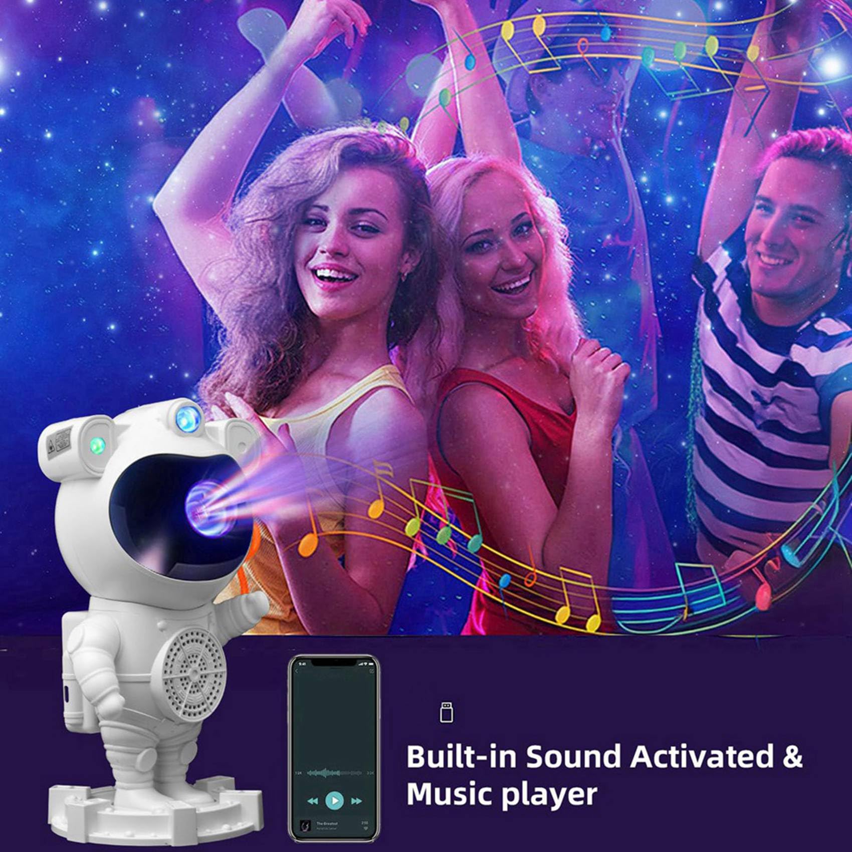 2X Veilleuse Projecteur D'Étoiles Astronaute avec Haut-Parleur Bluetooth, Minuterie, Télécommande - Idéal pour la Chambre et Les Cadeaux