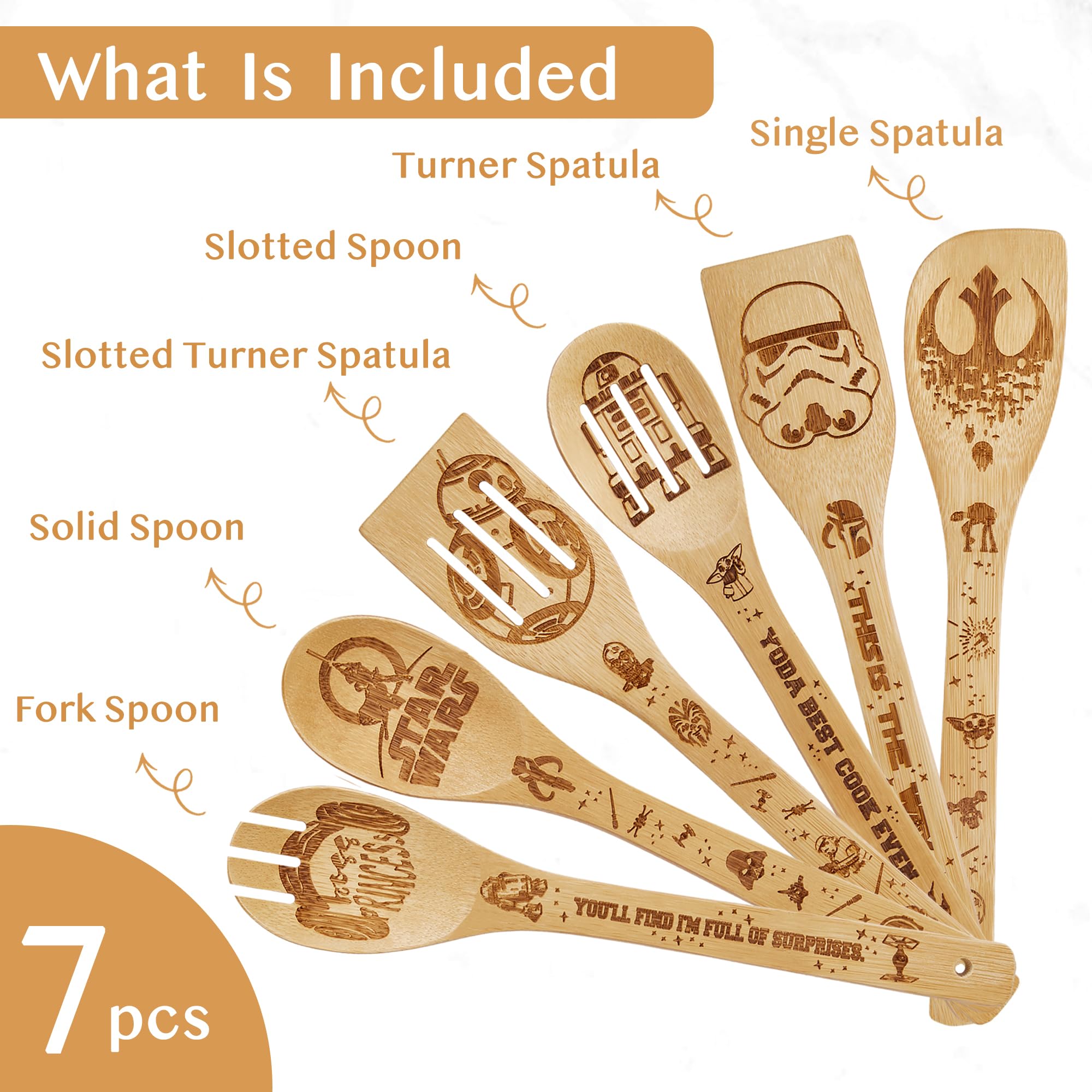 Star Gifts Kitchen Decor Accessories Wooden Spoons for Cooking,7PCS Gifts Bamboo Utensils Spatulas Nonstick Cookware for women,House Warming Presents,Birthday Gift