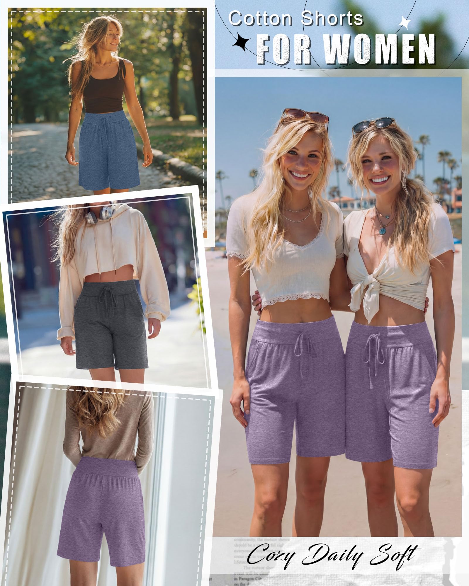 Neer Confezione da 3 Bermuda da Donna a Gamba Larga, Vita Alta, con Coulisse, Pantaloncini Sportivi con Tasca