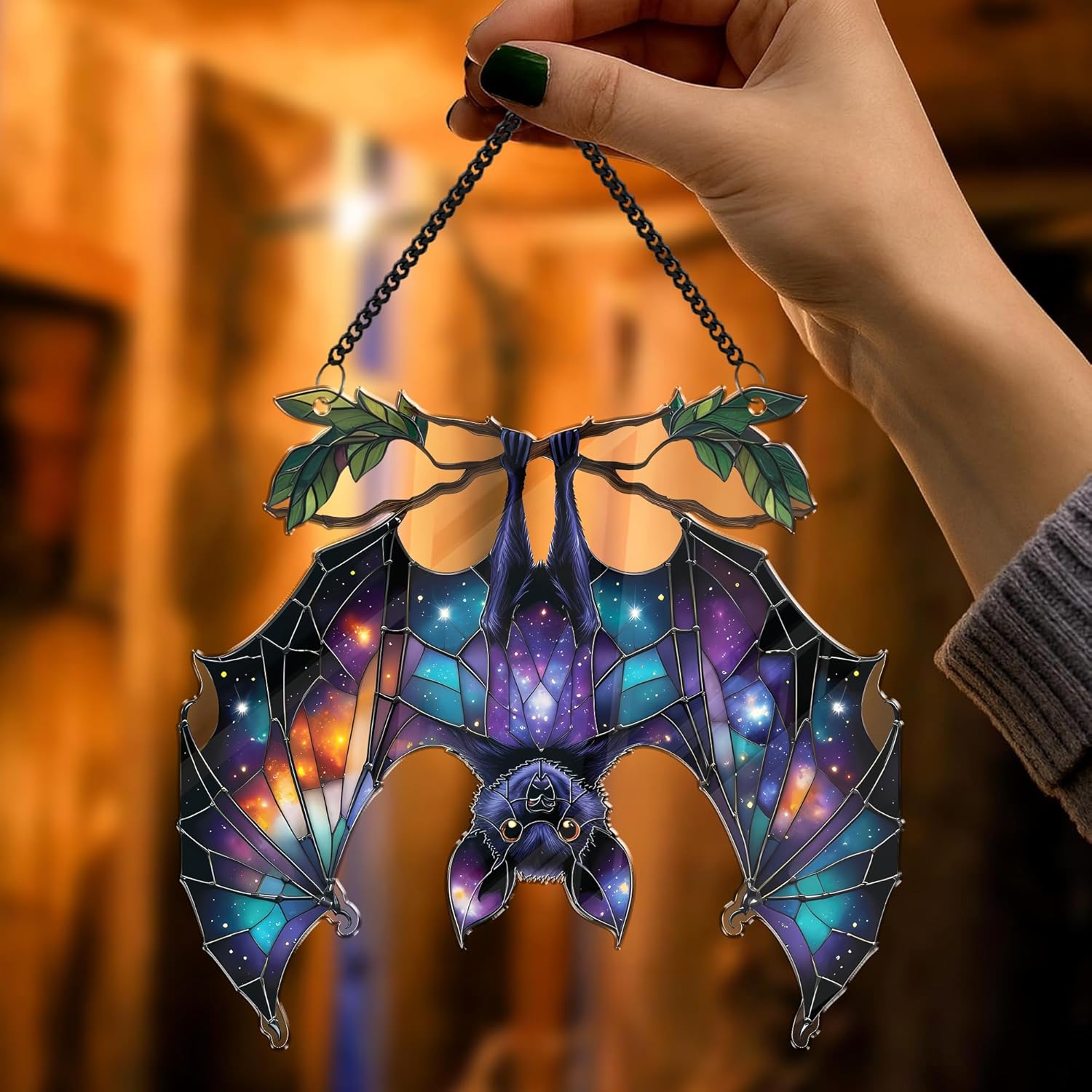 2 Halloween Decorations Bat Raven Acrylic Suncatchers, 6" Window Hanging Bat Gothic Decor, Spooky Raven Halloween Ornament Gifts, Idea Gifts Holiday Keepsake, Scary Home Indoor Outdoor Display SS344 - Image 9