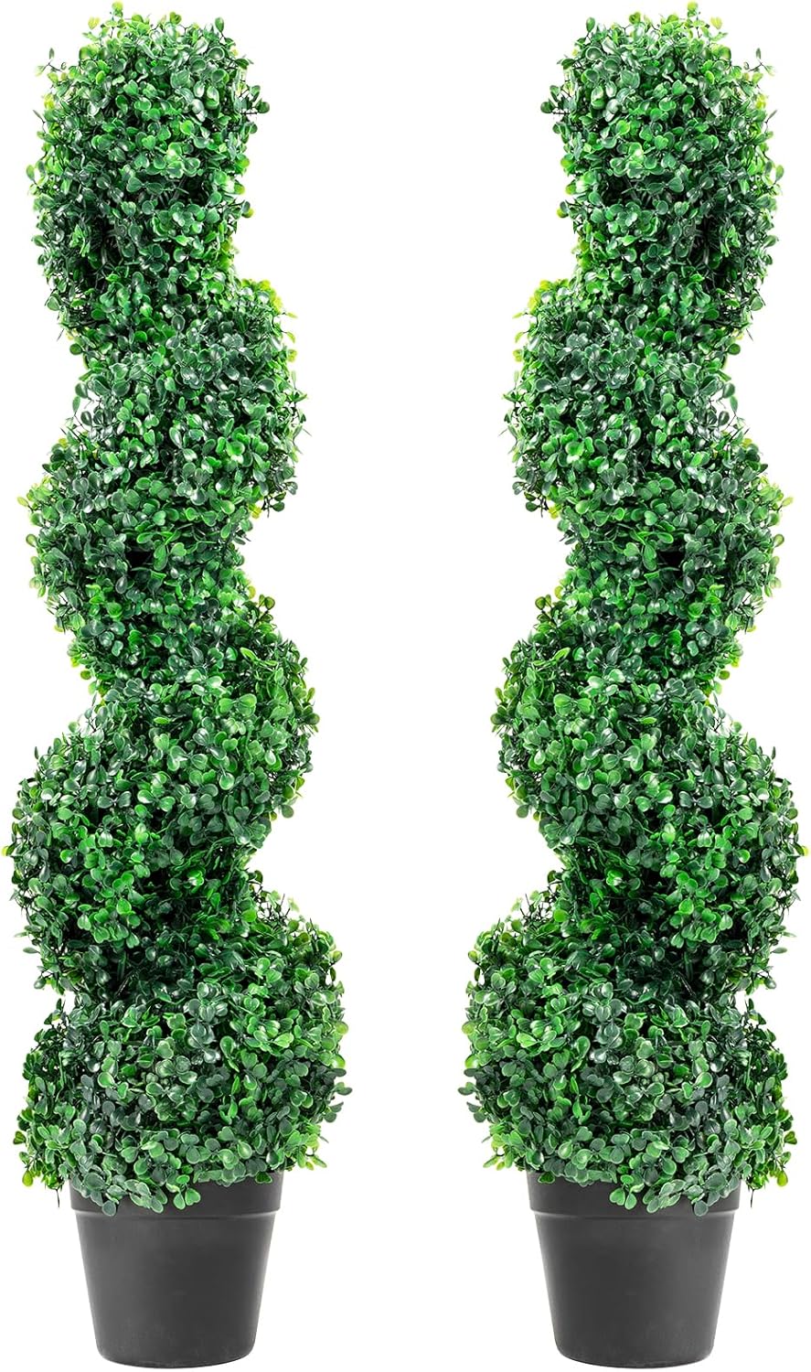 2 Pack 3ft Artificial Boxwood Topiary Spiral Trees in Planters, UV Resistant Faux Plants for Indoor Outdoor Use, Front Porch and Entryway Decoration