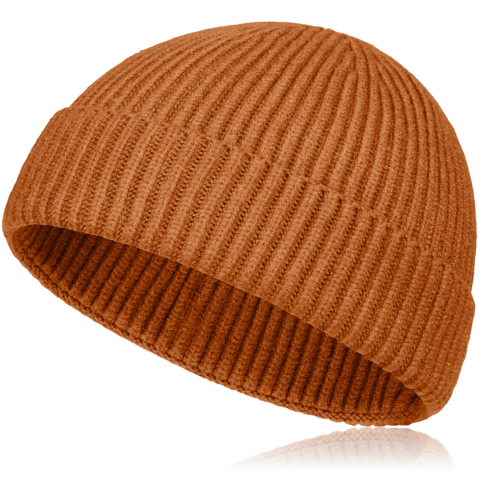 Samserot Men's Caramel Wool Short Fisherman Beanie For Wo, Knit Cuff Trawler Beanie Caps Winter Warm Hats