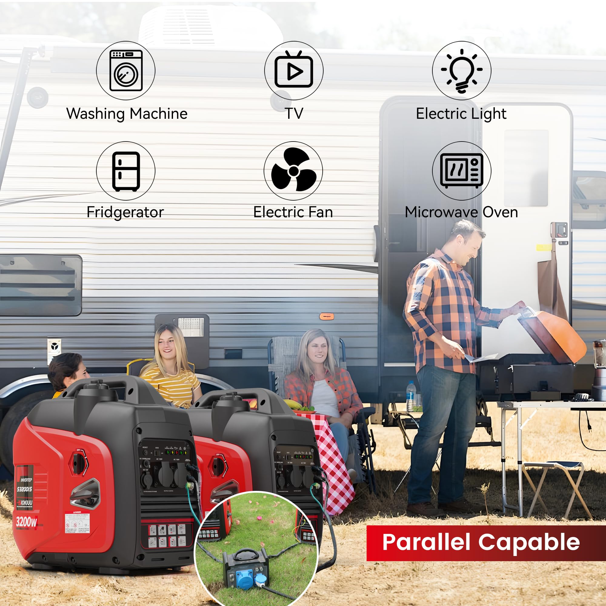 Przenośny generator 3200 W, super cichy generator inwerterowy, ultralekki, do użytku w domu, na zewnątrz, kemping, ochrona czujnika CO, EPA, tryb ECO