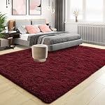 Tepook Tapis moelleux bourgogne pour salon, tapis rouge foncé 8x10 pour chambre, tapis en peluche doux pour chambre d'enfants, tapis intérieurs antidérapants et lavables pour décoration intérieure