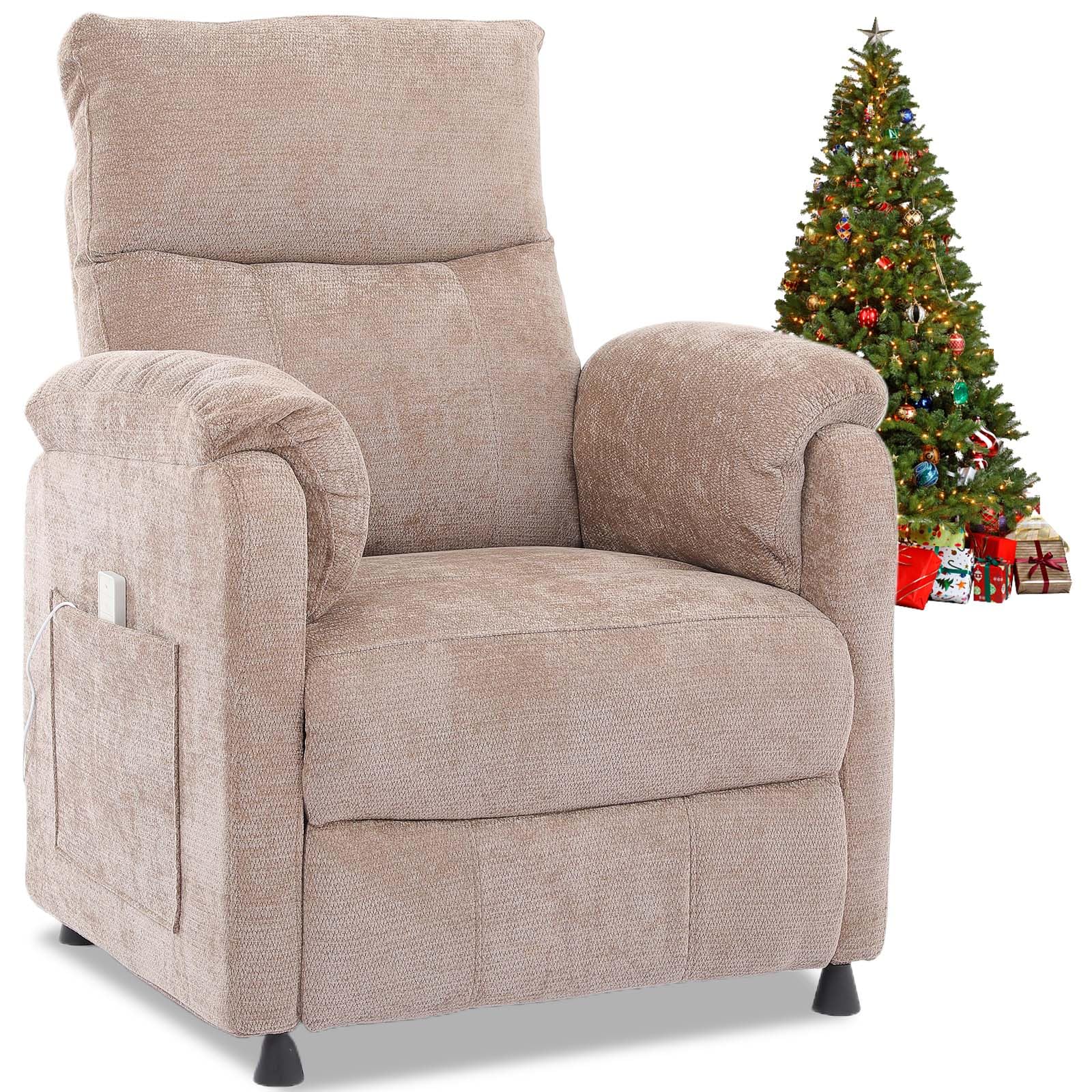 Chenille Power Recliner Chair for Living Room Bedroom|Electric|Remote Control|Side Pockets|Small|Adults (Brown)