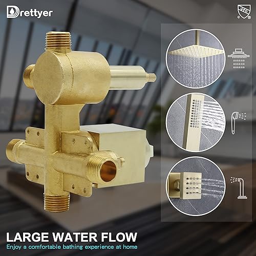 Miniatura 10 de Válvula de desviación de ducha de salida de latón macizo de 3 vías Mezclador de control de flujo Mezclador Válvula de ducha áspera Moderna oculta