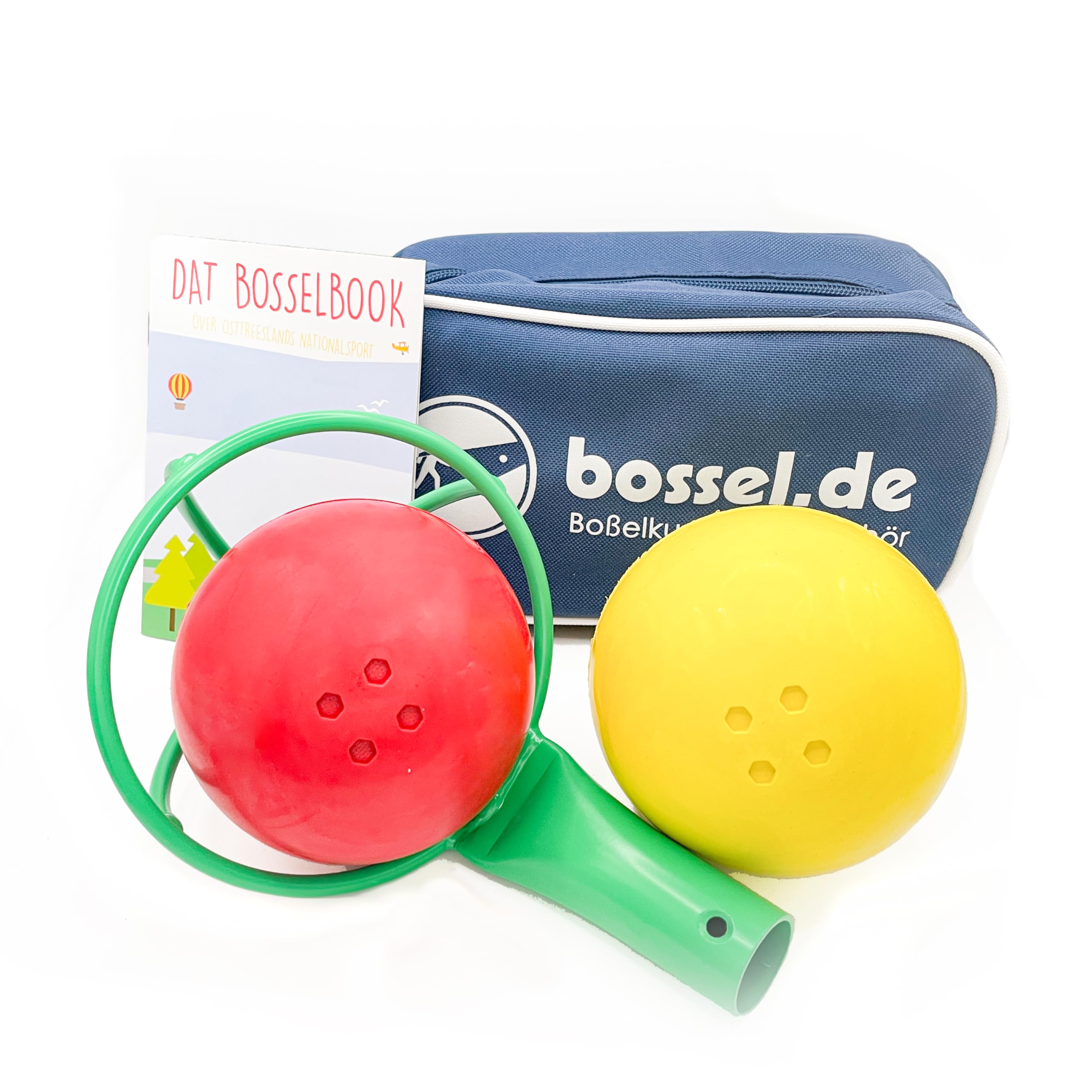 Carls Boßelset Boßelkugeln 2 Stück, Kraber und Tasche (gelb/rot)