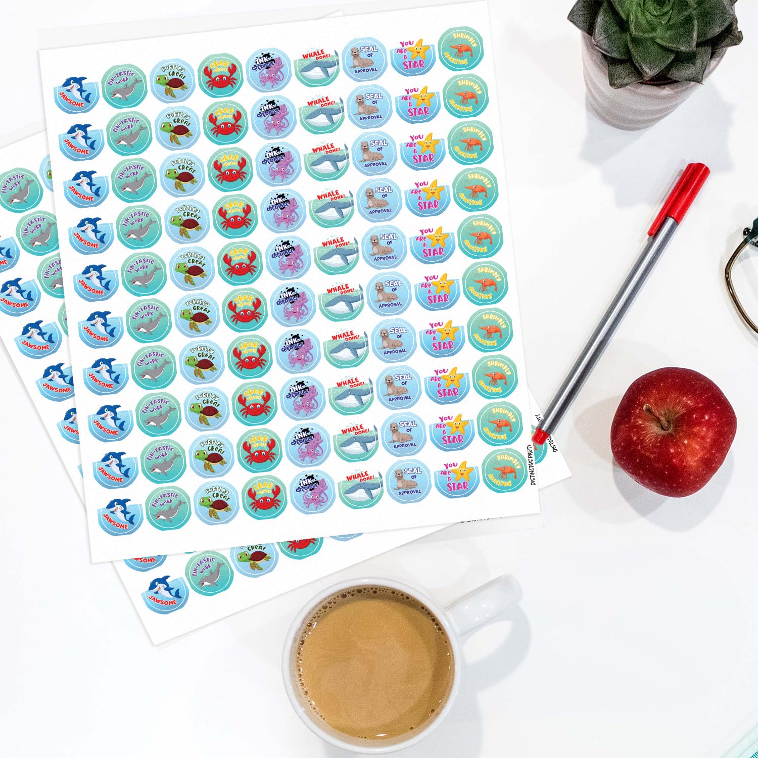 Under The Sea Teacher Reward Stickers for Kids, Motivational Grading Stickers for Student Incentives - 1,080 Count - Image 5