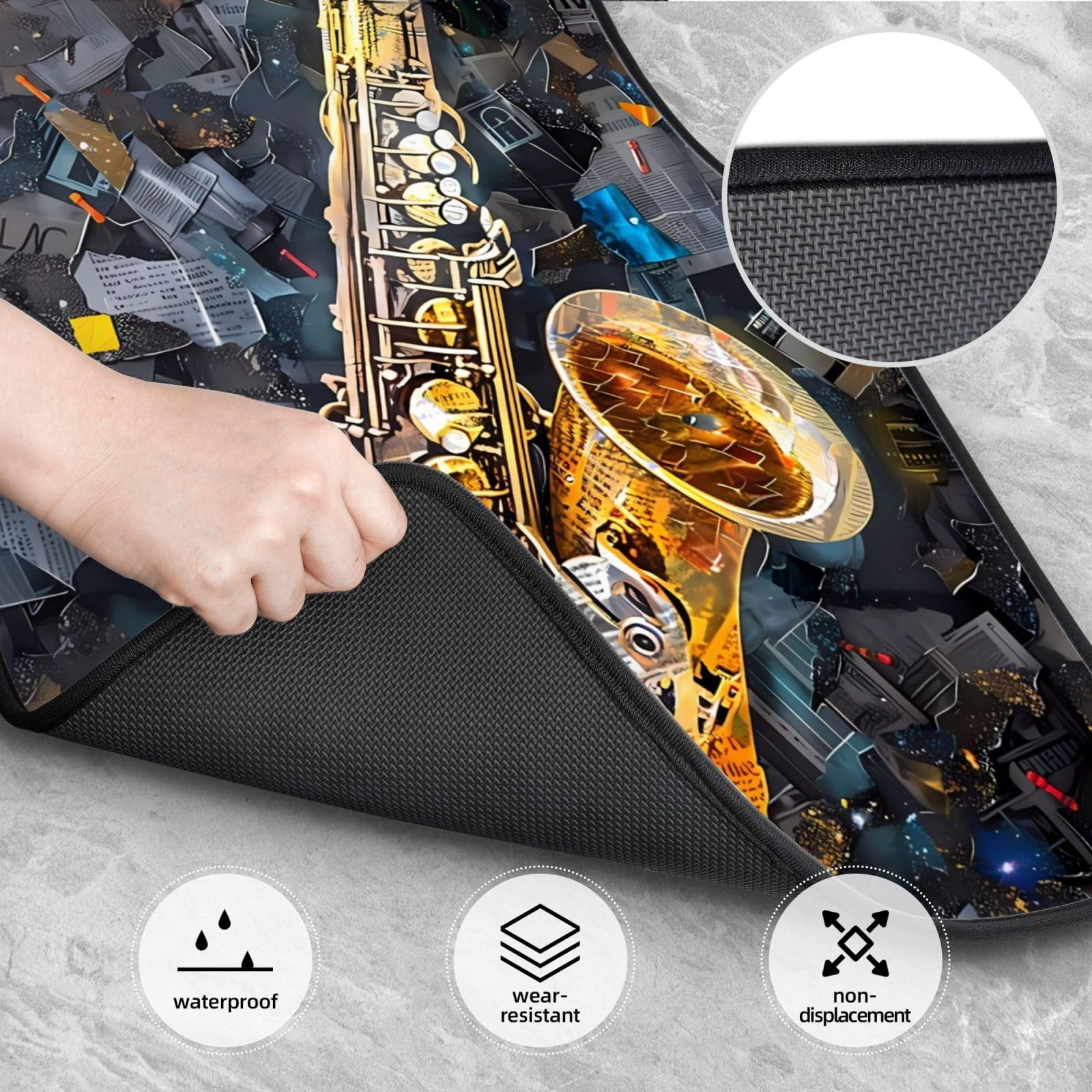 Set di tappetini per auto divertenti con motivo a sassofono jazz, musica artistica, set da 4 pezzi - Tappetini per auto, accessori per auto anteriori e posteriori