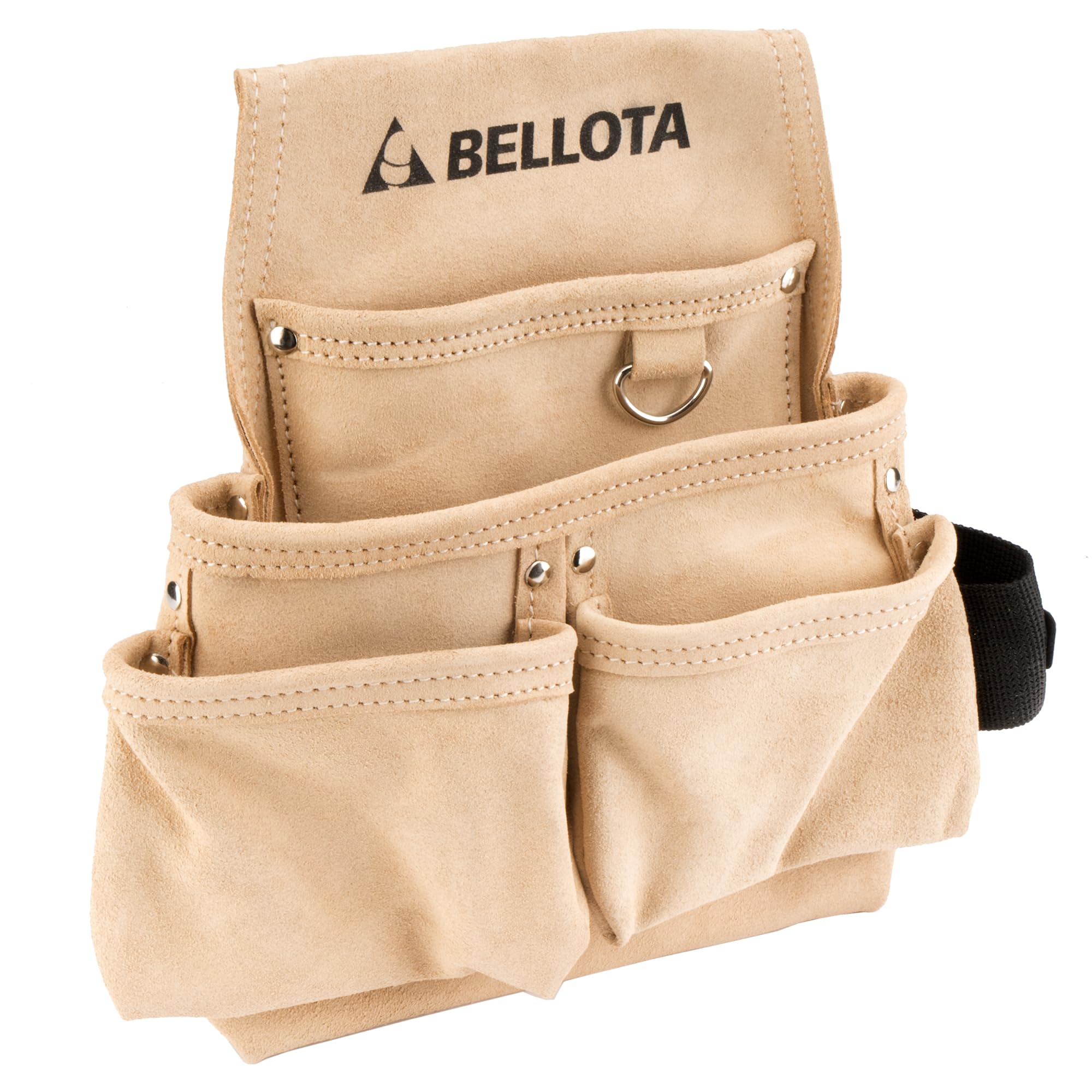 BELLOTA PC4BOL - Bolsa portaherramientas de piel con 4 bolsillos, Alojamiento para martillo y flexómetro