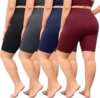 VALANDY Creamlush 4 Pack Plus Size 8" High Waisted Womens Biker Shorts