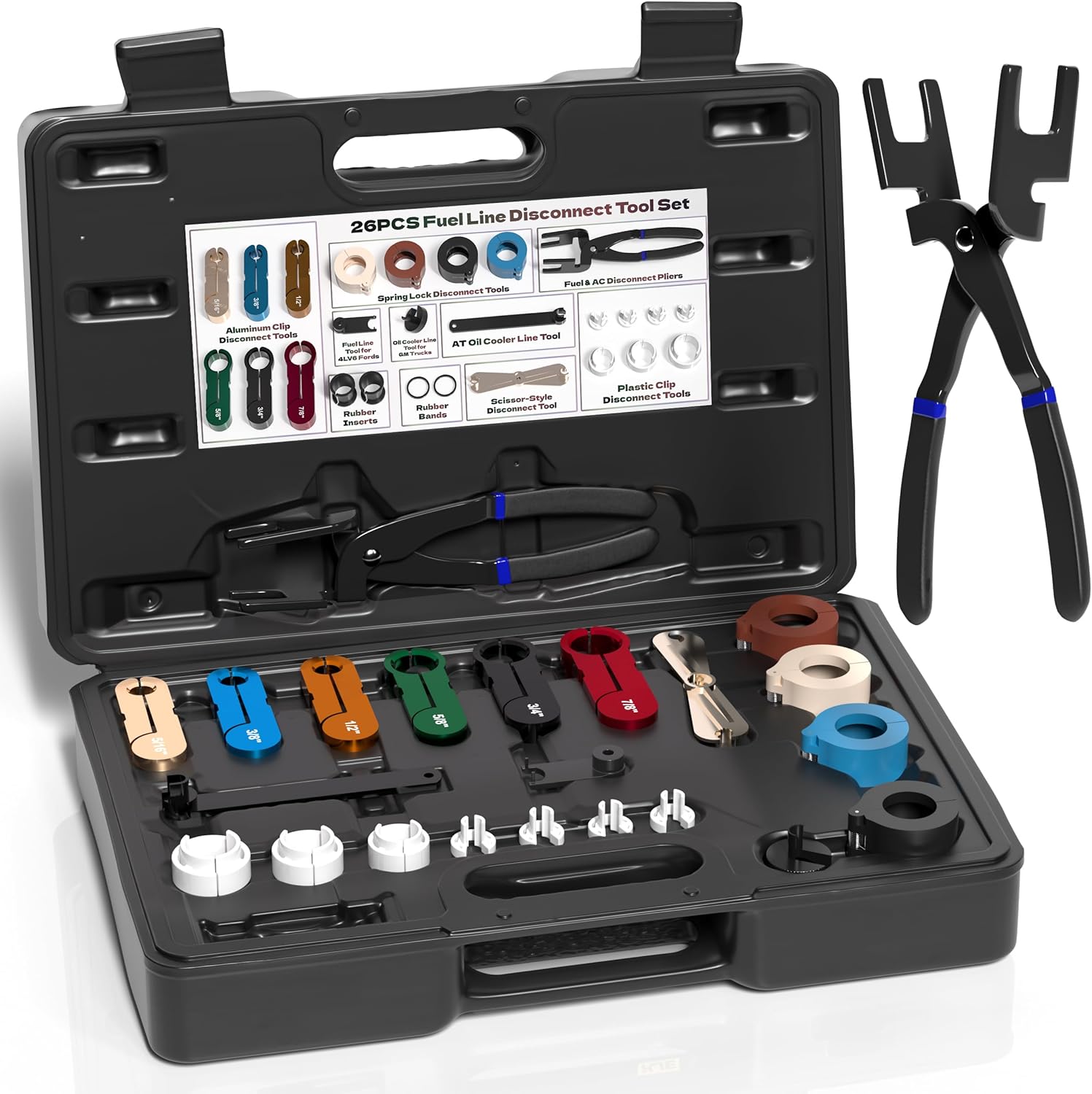 KJE 26PCS Master Quick Fuel Line Disconnect Tool Set, GM Fuel Line Disconnect Tool Kit with Fuel & A/C Disconnect Pliers, Transmission Line Removal Tool for Ford and More use, BLACK