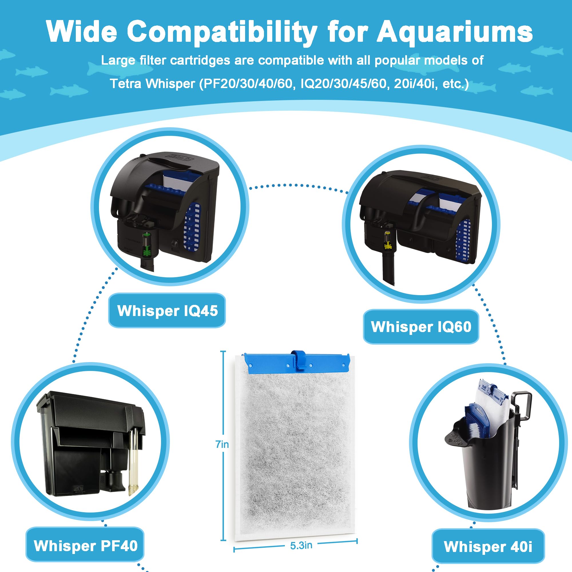 Paquete de 12 cartuchos de filtro de repuesto grandes compatibles con filtros Tetra Whisper Bio-Bag, cartuchos de filtro de acuario grandes para filtros de alimentación Whisper 20i/40i IQ20/30/45/60