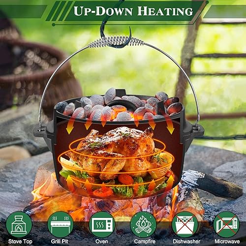 Miniatura 5 de HaSteeL - Horno holandés de hierro fundido de 5 cuartos de galón, olla de campamento presazonada y levantador de tapa, olla profunda grande y