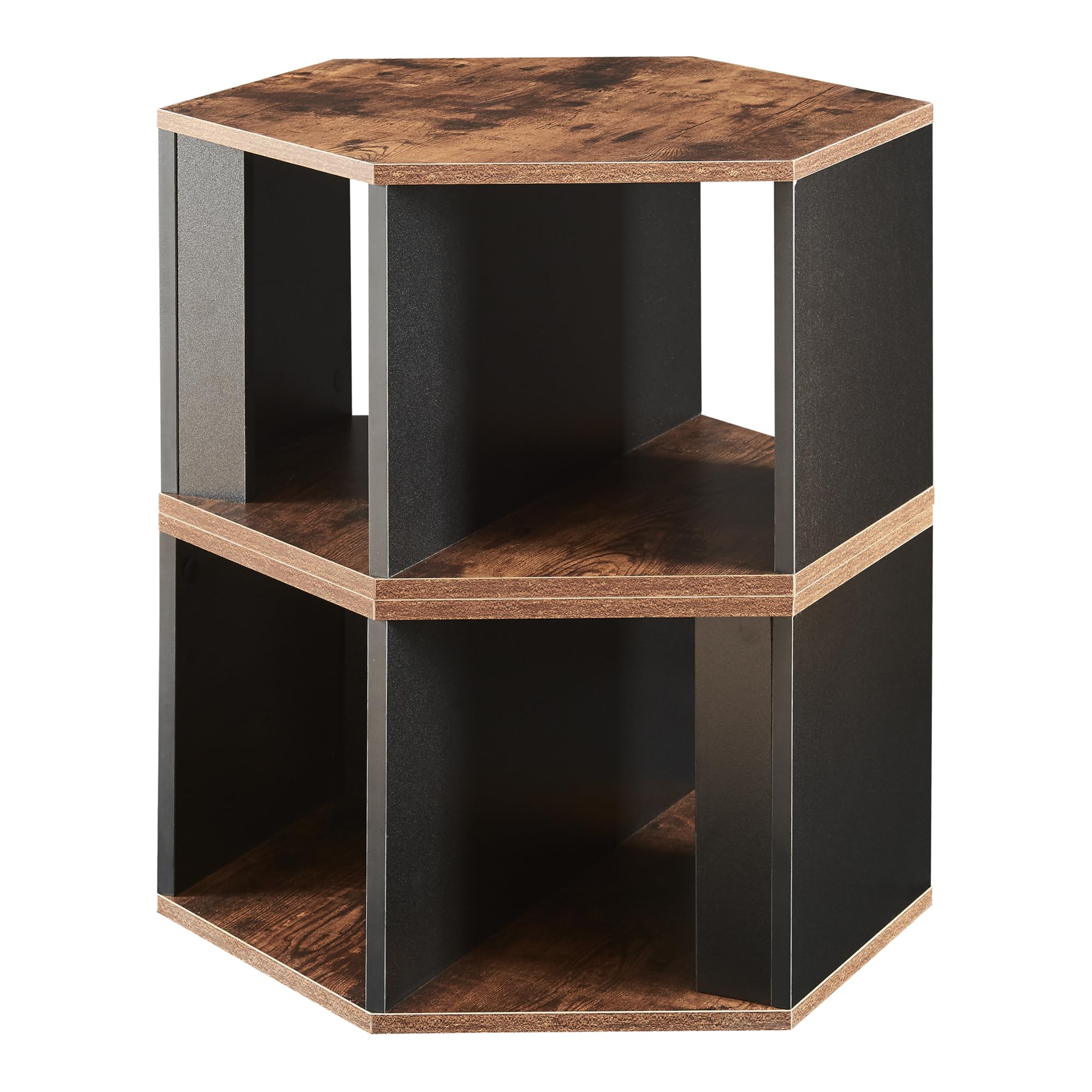 [en.casa] Set de 2 Mesas de Centro Molde Conjunto de Mesas Hexagonales de Posición Horizontal y Vertical con Compartimentos para Salón Oficina Aglomerado - Negro/Efecto Nogal