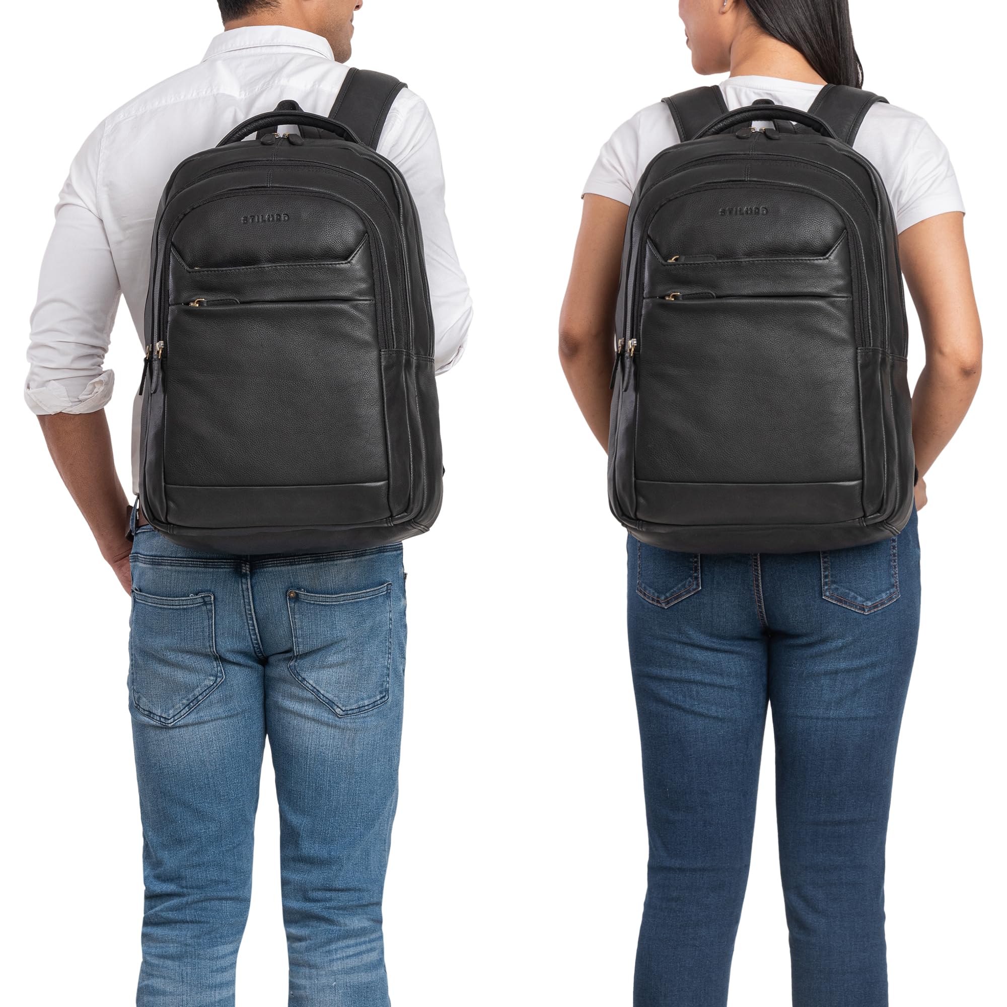 STILORD Keno Leder Rucksack mit Laptopfach 15,6 Zoll Business Rucksack Herren und Damen Bürorucksack Lederrucksack Office Bag Leder Farbe:schwarz