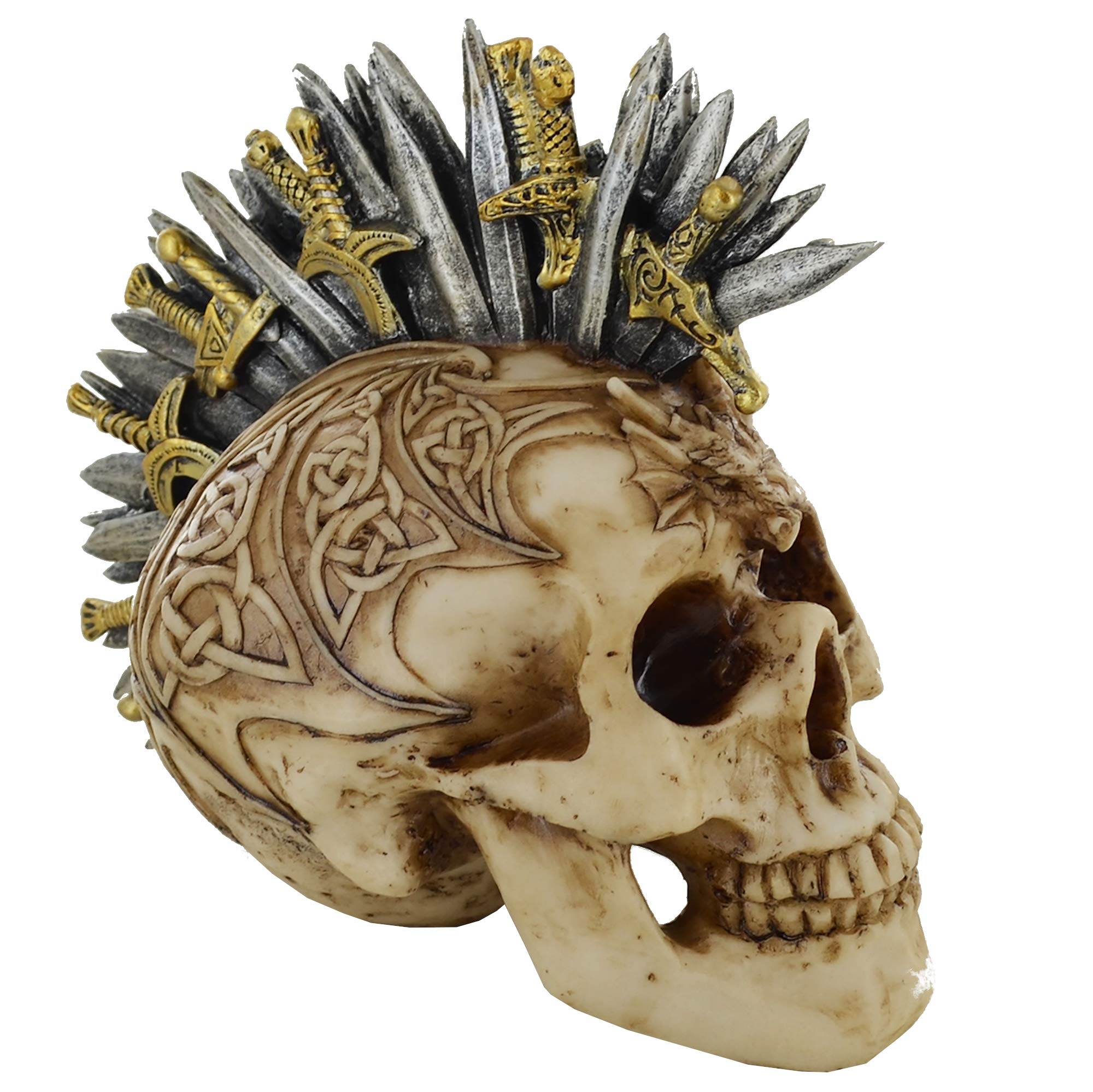Prezents.com Sword Mohawk Skull Small Spooky Halloween or Gothic Decor for Fantasy Gothic Fans