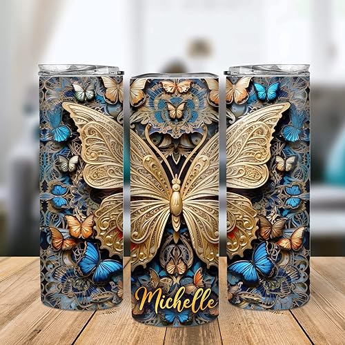 Miniatura 3 de Hyturtle Vaso delgado personalizado de mariposa, acero inoxidable de 20 onzas, nombre personalizado, regalos para amantes de los animales, regalos