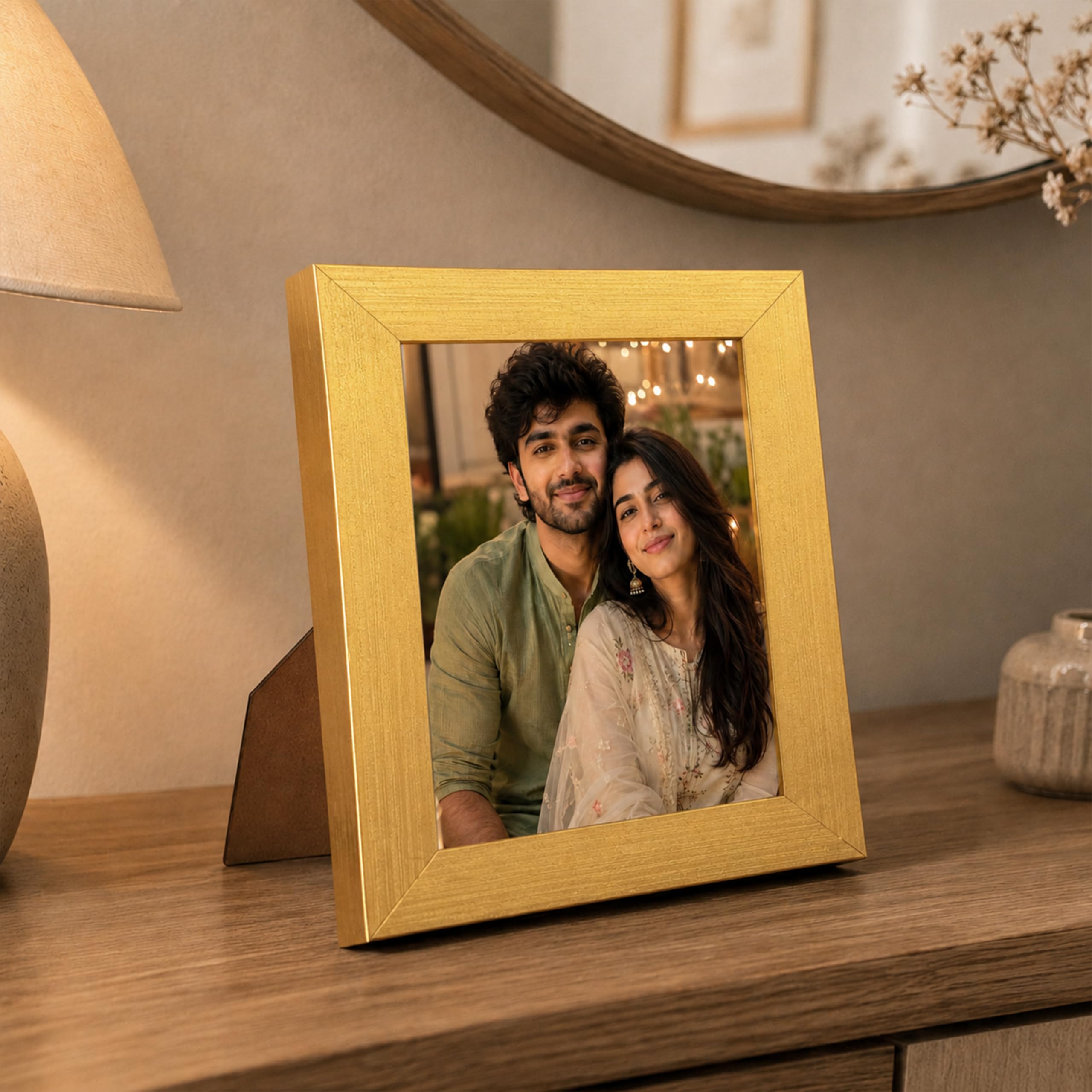 Art Street Table Rectangle/Square Wood Wall Mount Photo Frame For Home&Office Decoration Size(5X5 Inch) Golden