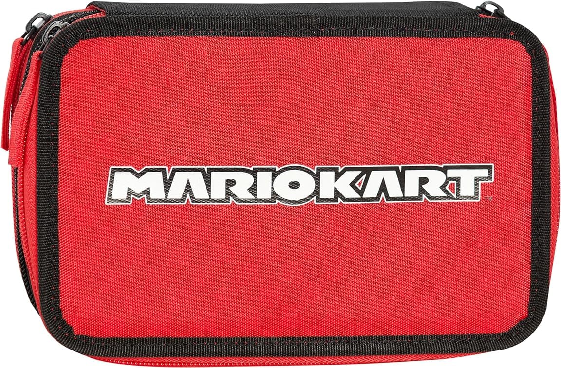 Clondo Trousse Triple Remplie Enfants, pour Super Mario Kart Fans, 45 Accessoires Scolaires, 3 Fermetures Éclair, Compartiments Organisés, Crayons de Couleur, Feutres, Ciseaux