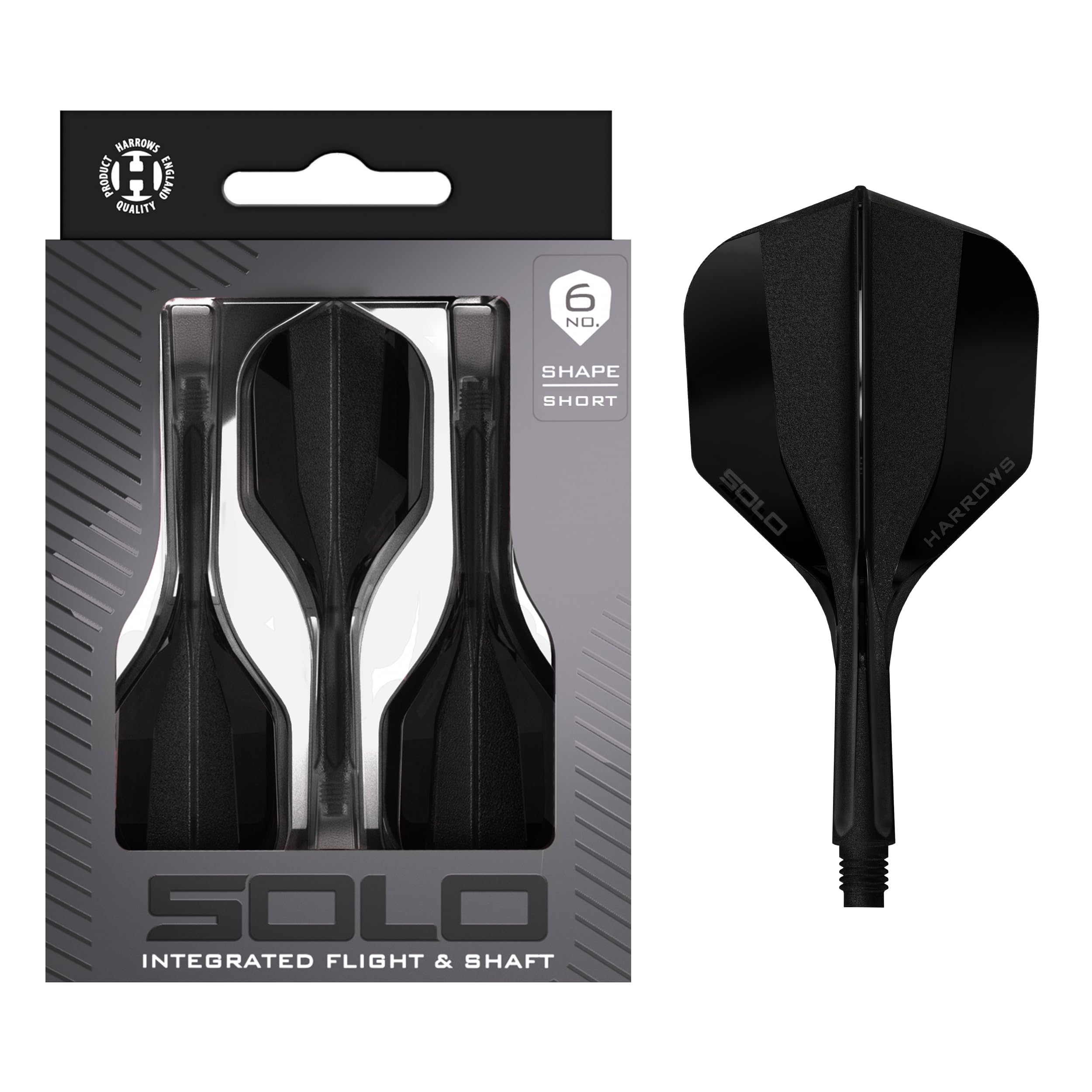 Harrows Solo Integrated Flight & Shaft System – 3 Molded Flights & Shafts – One-Piece Aero Core Construction – Fixed 90° Design for Stability (Black, Short) — image 1