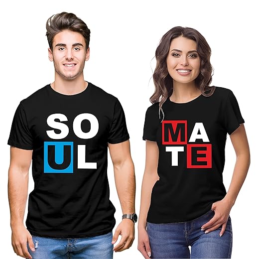 Hangout Hub HH7 Men's & Women's Round Neck Cotton T-Shirt-Soul Mate-Pack of 2-Couple T-Shirts
