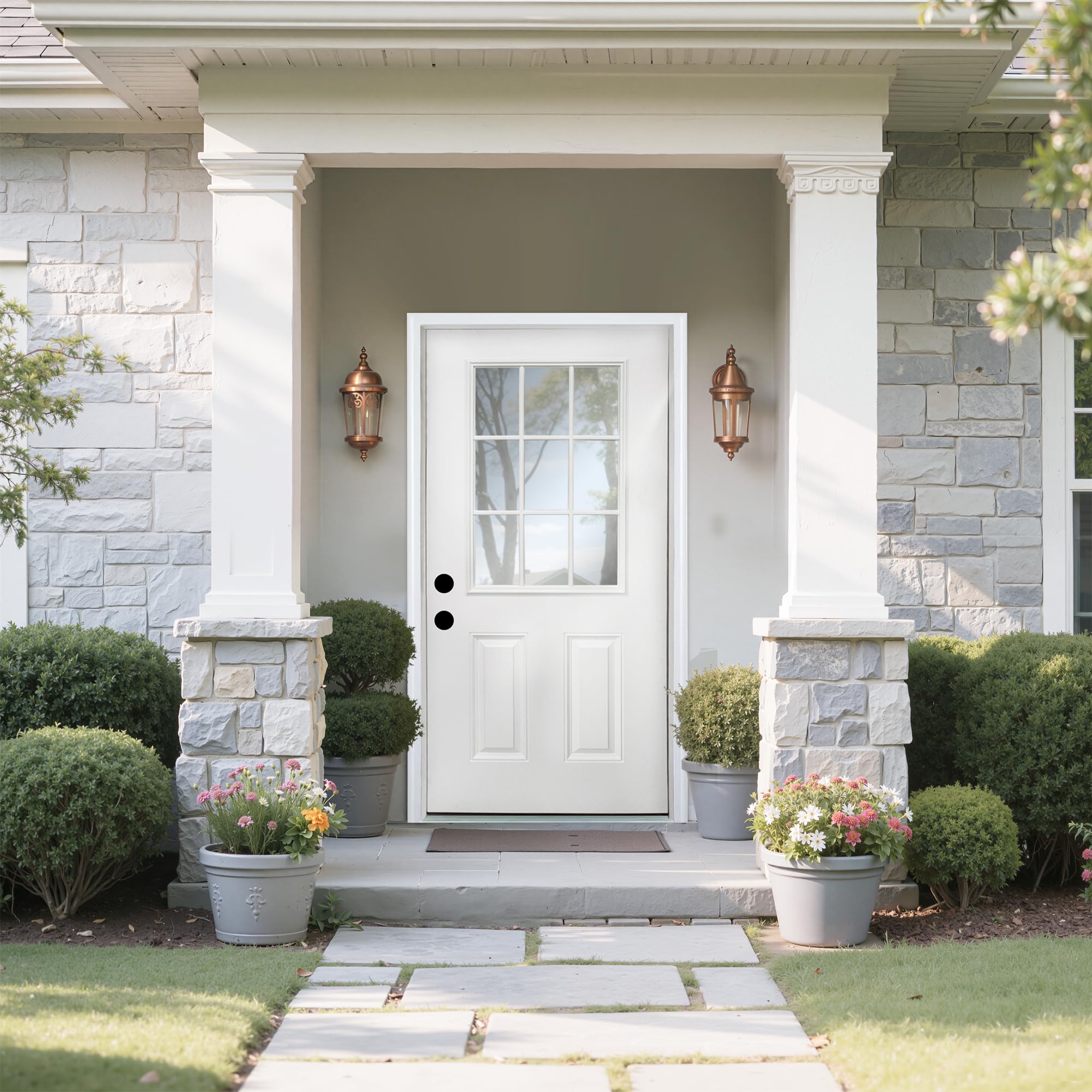 Casaphoria 36" x 80" Fiberglass Entry Door with 4-9/16" Vinyl Frame,Right Hand Inswing Exterior Door with Brickmould, 9- Lite Low-E Glass Primed Knock-Down Front Door for Home Entrance, White
