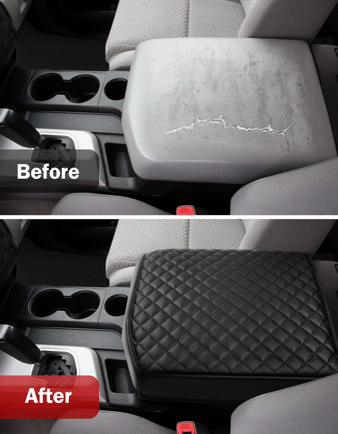 KBH Center Console Armrest Cover for Toyota Tundra 2007-2013, Sequoia 2008-2022, Middle Console Lid Protector, Interior Accessories, Arm Rest Cover for Car, Vinyl Leather, Black