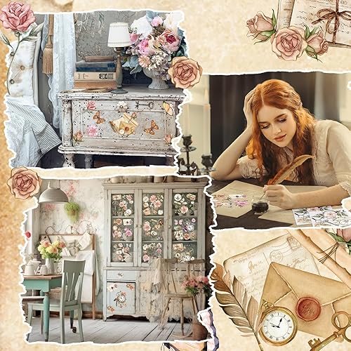 Miniatura 10 de Honoson 20 Sheets Farmhouse Rub on Transfers for Crafts and Furniture Floral Sheep Chicken Rub on Transfers Stickers Vintage Farm House Animals Rub