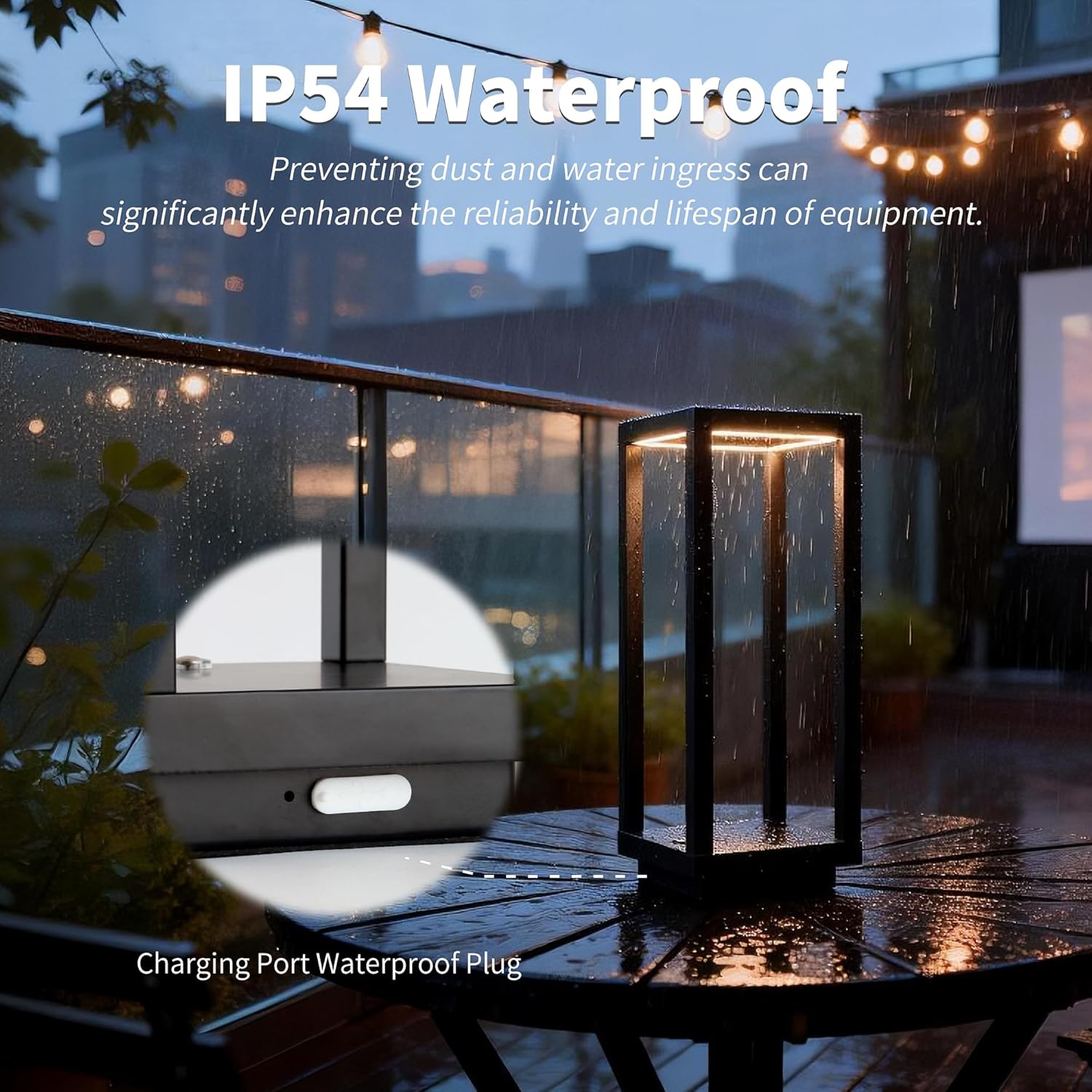 Mr.White IP54 Waterproof Outdoor LED Table Lamp - Battery Operated Rechargeable Cordless 5200mAh, Dimmable 3 Color Temperatures for Patio Backyard (Black)