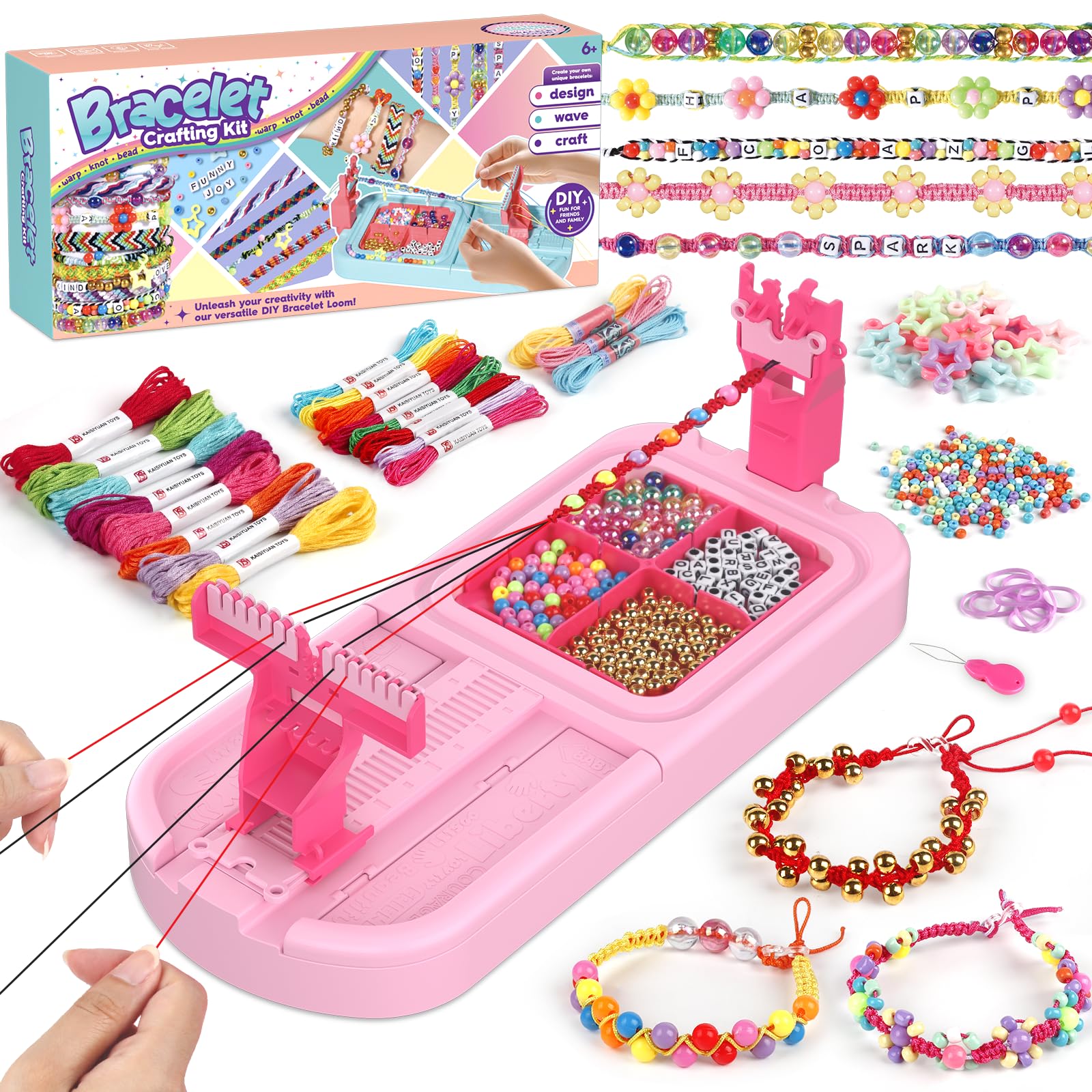 Kit de fabrication de bracelets d'amitié pour enfants de 8 à 12 ans, kit de fabrication de bijoux avec 3 styles de fils et 6 styles de perles, cadeaux d'anniversaire de Noël pour enfants de 6, 7, 8, 9