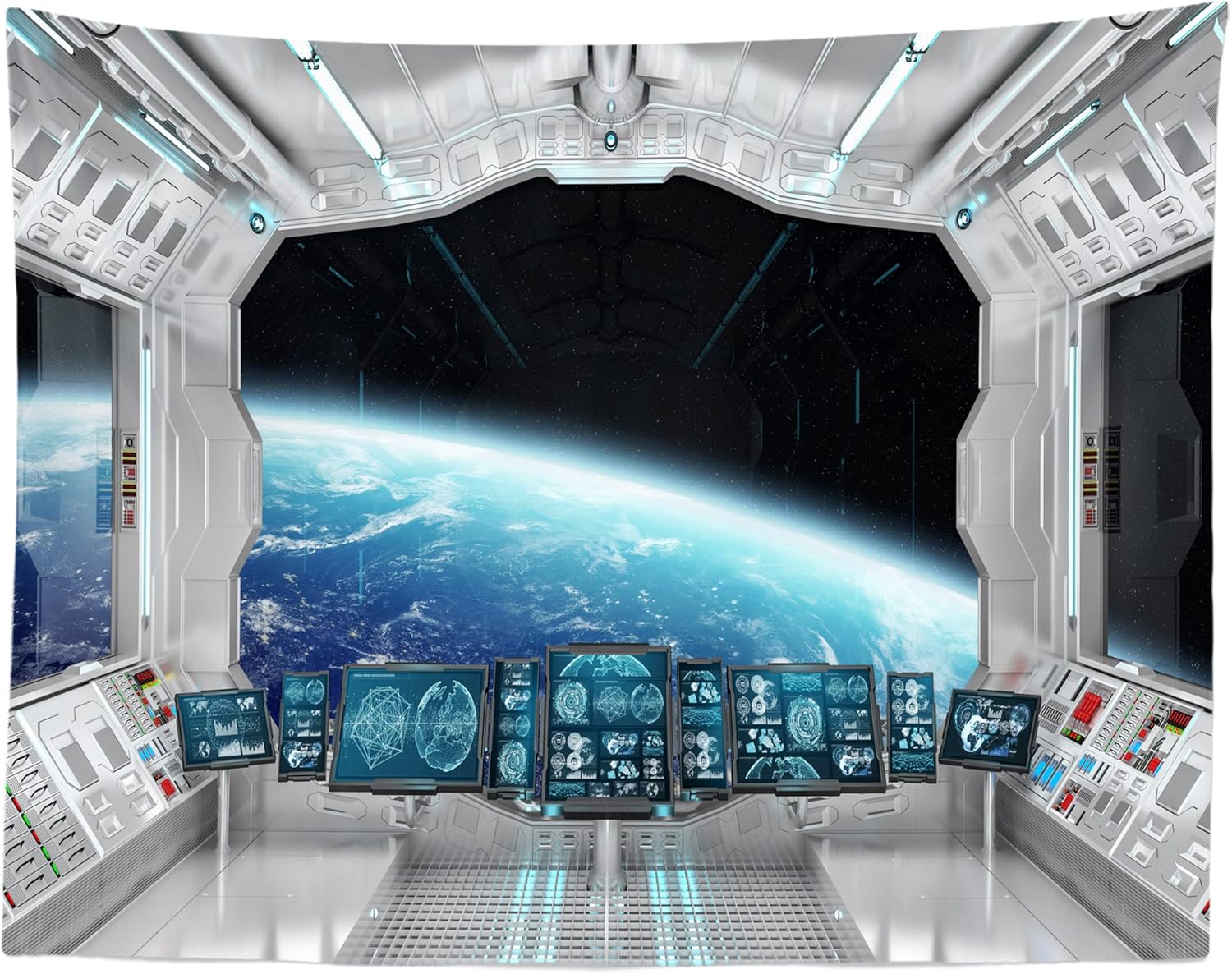 Loccor Spaceship Tapestry Wall Hanging Futuristic Science Fiction Wall Tapestry Sci Fi Space Ship Interior Space Station Planet Earth Tapestries for Bedroom Living Room Dorm Home Decor 180x120 Inches
