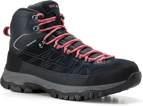 OUTJET Waterproof Hiking Boots for Women, Leather Comfortable and Lightweight Boot