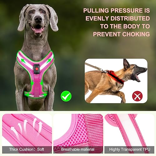 Miniatura 3 de Arnés para perro con luces LED, recargable, sin estrangulamiento, con luz solar, chaleco impermeable para perros medianos y grandes, XL, para