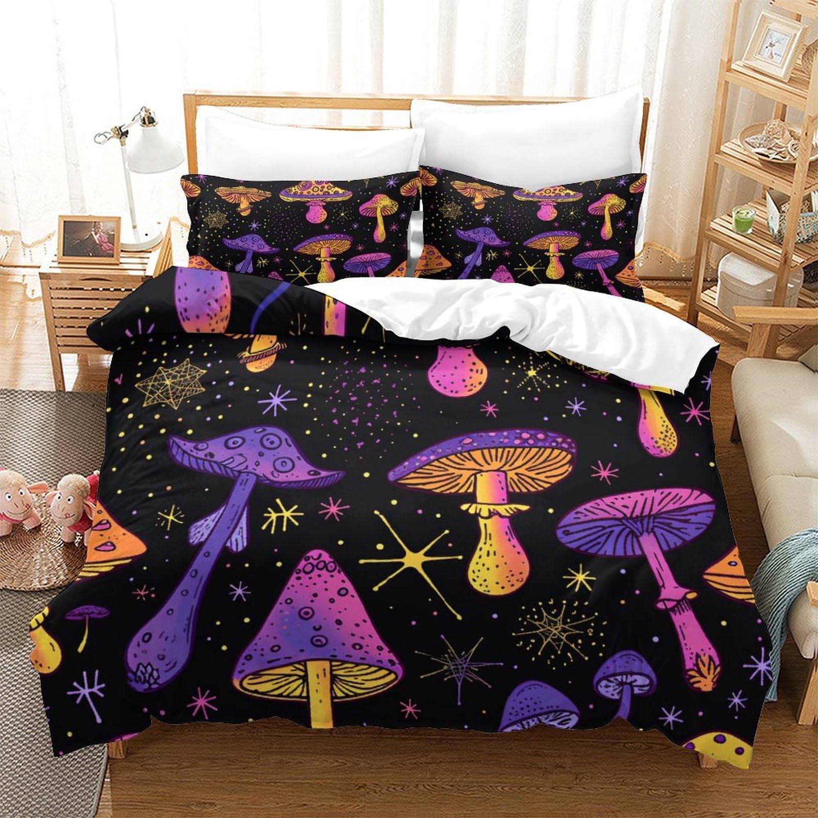 Parure de lit champignons en microfibre super douce respirante
