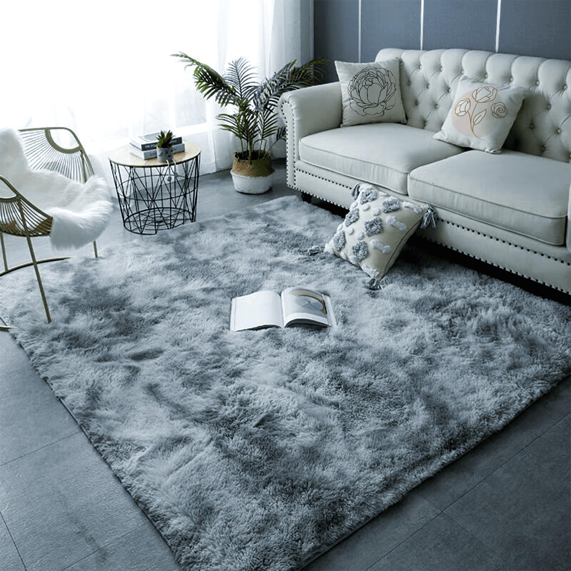Tapis salon shaggy 130x340 cm gris clair en peluche moquette douce