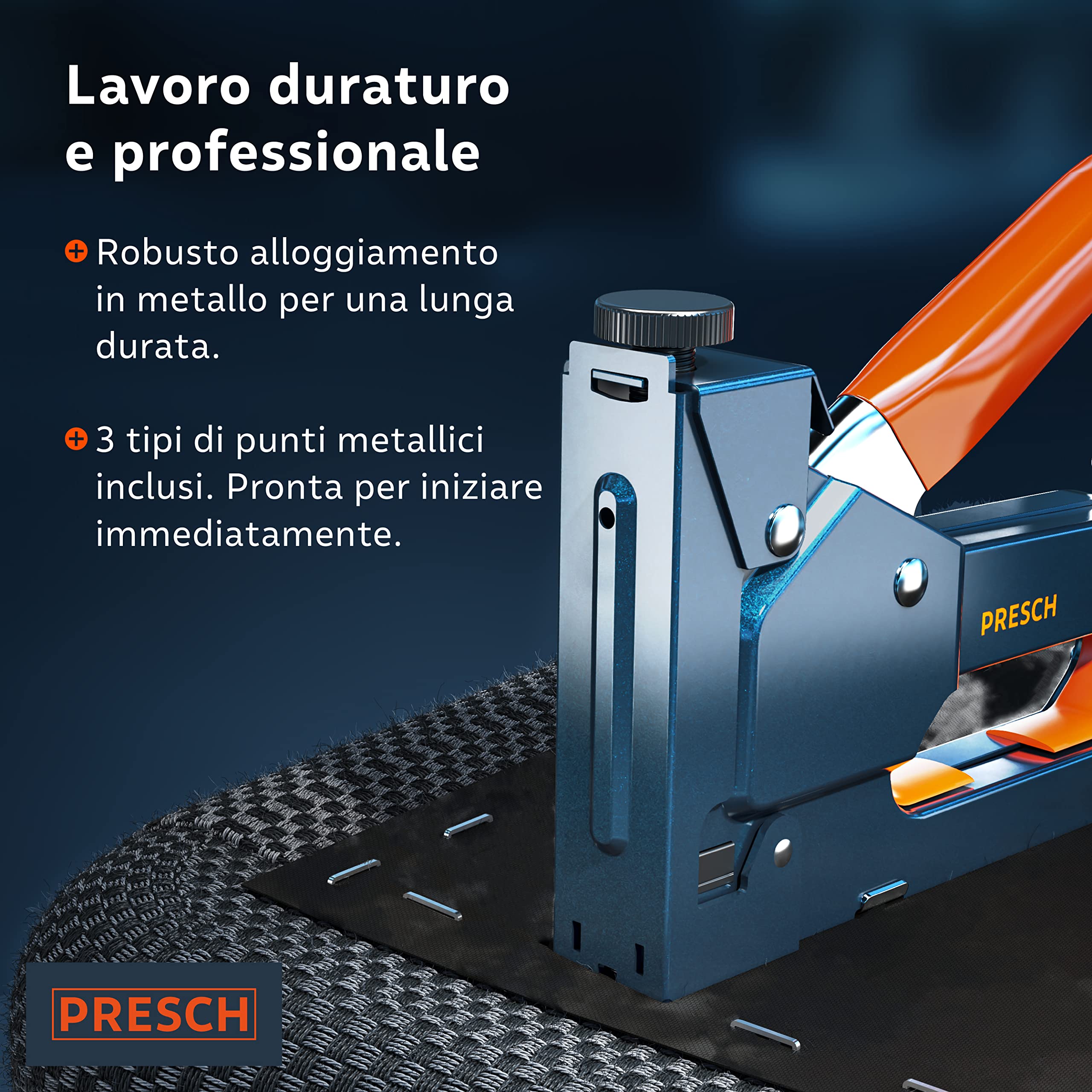 Presch Set Graffatrice Manuale 600 pz. - Fissatrice manuale con 600 graffette per legno, tessuto, mobili e cartone catramato - Attrezzo professionale