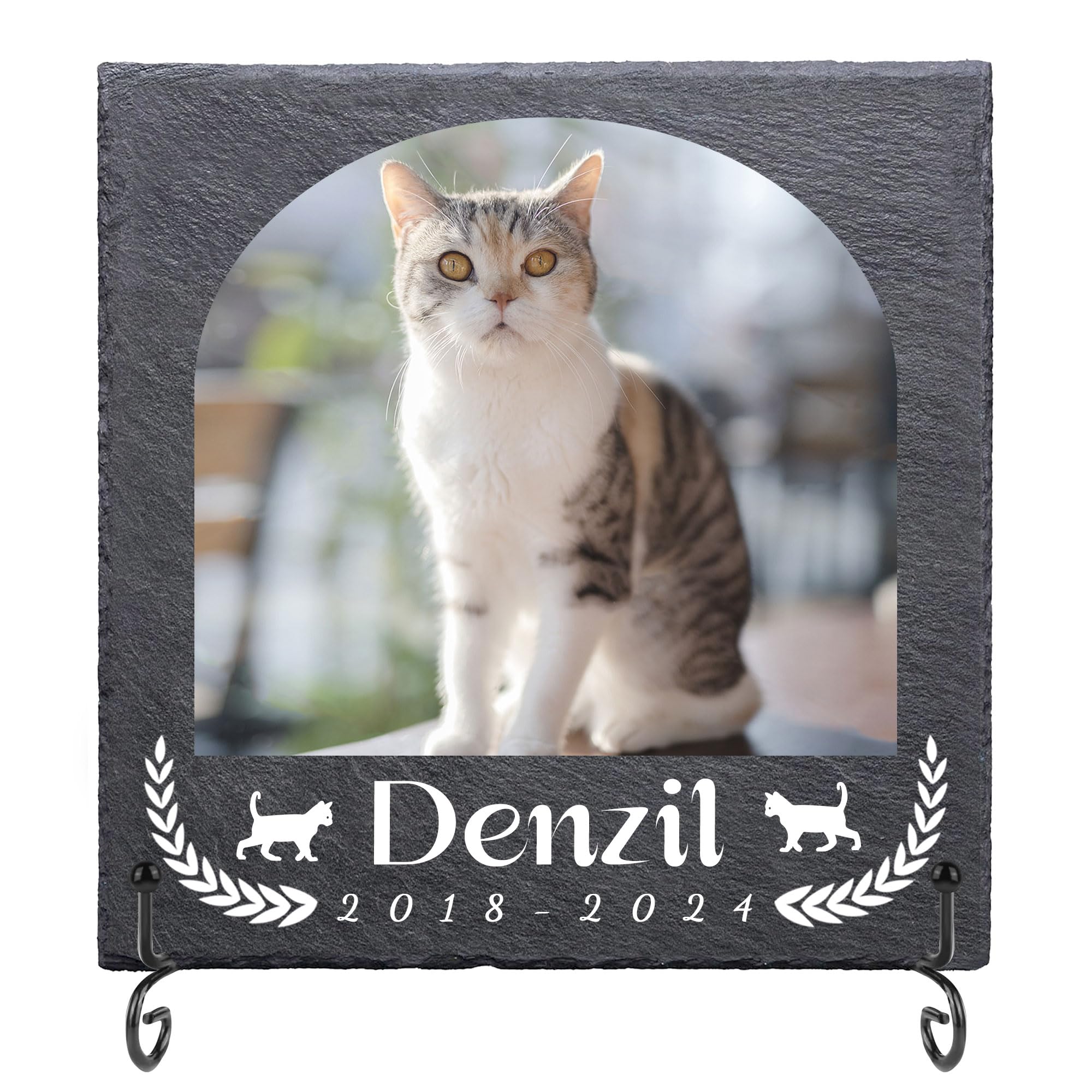 LIBKUR Personalised Pet Memorial Plaque -Dog Memorial Gifts with Photo, Name & Message,Pet Memorial Stones Dog Slate Keepsake Cat Memorial for Garden(Square-Design6)