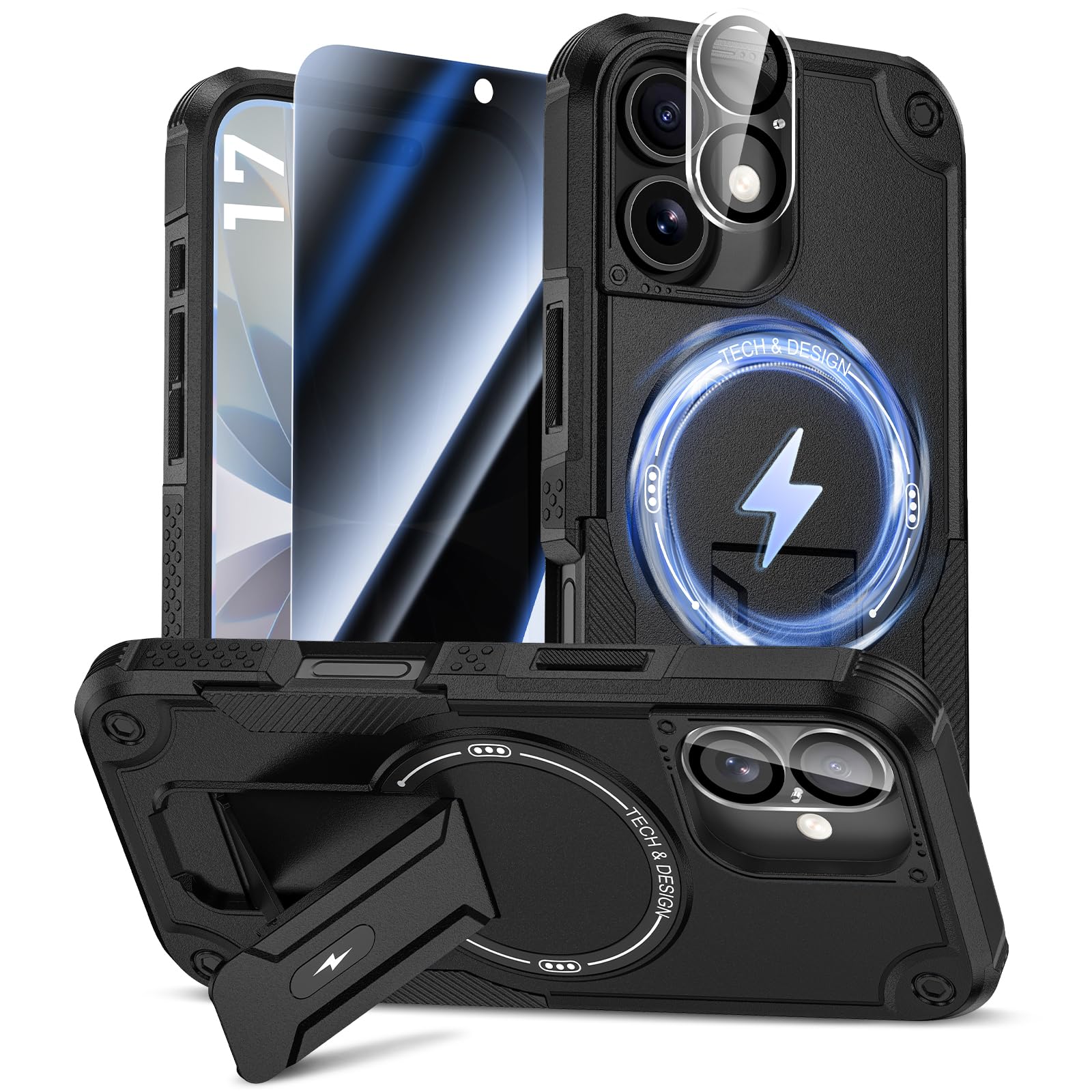 Goton 3 in 1 for iPhone 17 Case with Privacy Screen Protector Black ClimatePartner Verified