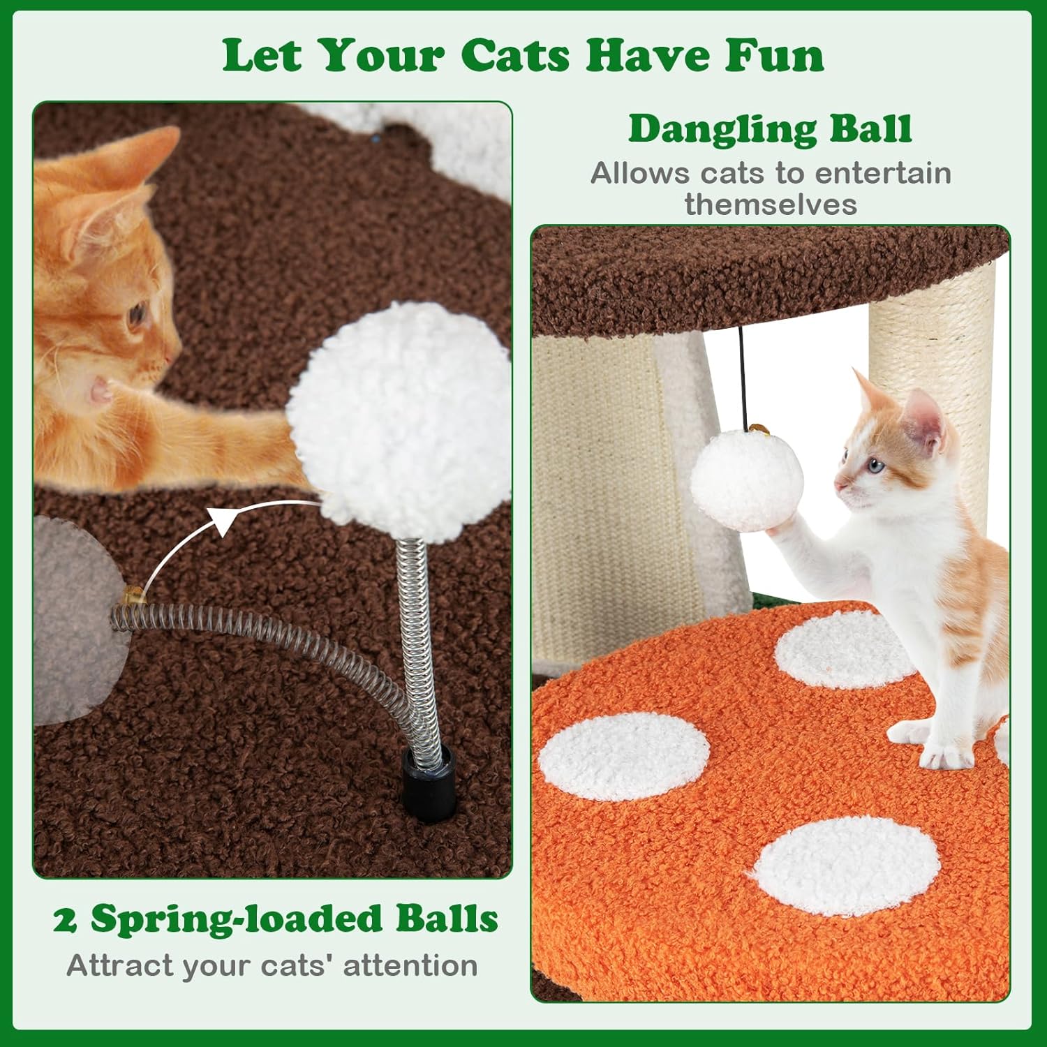 review PETSITE Mushroom Cat Tree, 57.5 Inches Tall Multi-Level Cat Tower with Natural Sisal Scratching Posts & Boards, Cat Condo and Teasing Spring Ball, Cute Cat Tree Tower for Indoor Cats Large Adult
